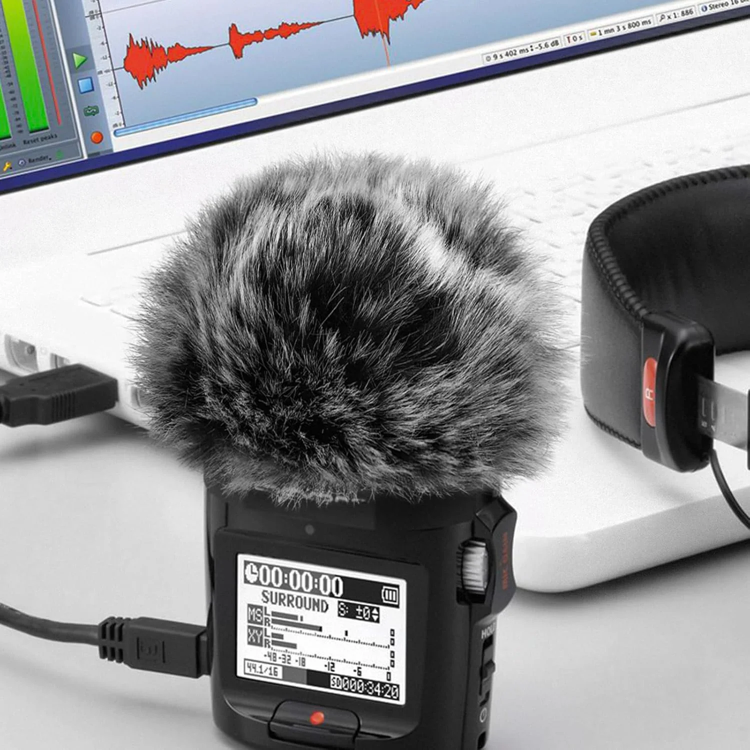 محافظ باد خزدار Geekria for Creators سازگار با ضبط کننده دستی ZOOM H2n، H4n، H4n Pro، روکش میکروفون DeadCat، محافظ باد کرکی، ضبط کننده دیجیتال قابل حمل (خاکستری / 2 عدد)