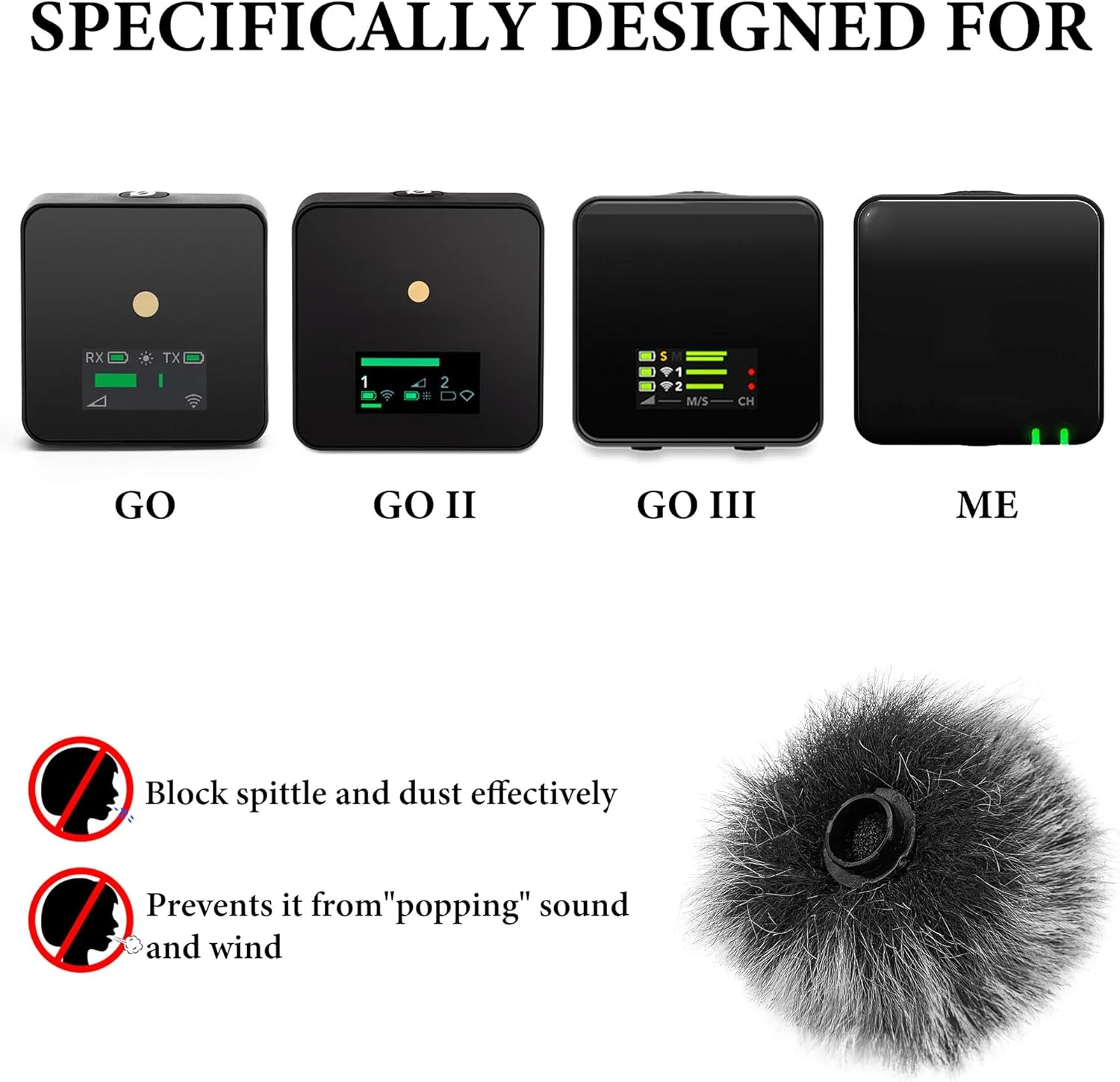 Geekria for Creators بادگیر خزدار سازگار با میکروفون Rode Wireless GO Gen 3 III، GO 2، PRO، ME، روکش ضد باد DeadCat، روکش کرکی شیشه جلو، کاهش نویز باد (خاکستری / 3 عدد)