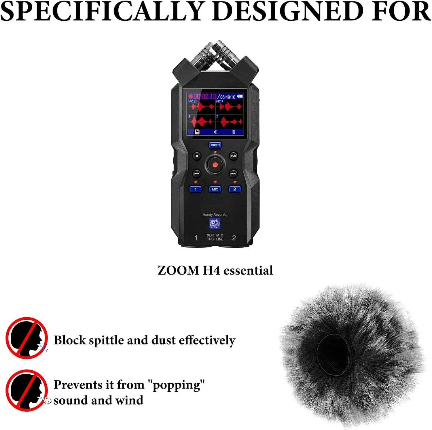 Geekria for Creators خز بادگیر سازگار با ضبط کننده دستی ZOOM H4 essential، روکش میکروفون DeadCat، روکش کرکی شیشه جلو، ضبط کننده دیجیتال قابل حمل (خاکستری / 2 عدد)