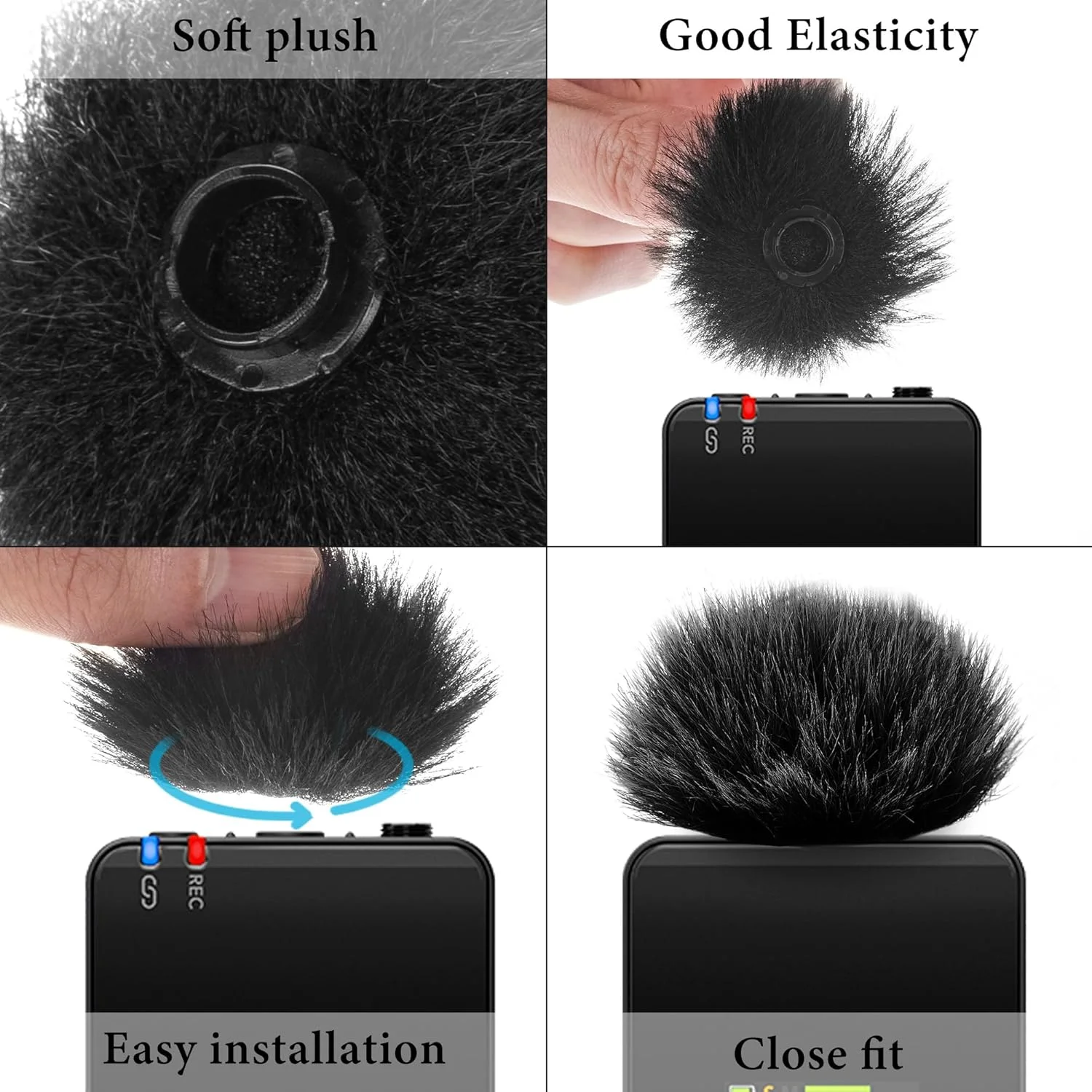 بادگیر خزدار Geekria for Creators سازگار با میکروفون Rode Wireless GO Gen 3 III، GO 2، PRO، ME، روکش ضد باد DeadCat، روکش کرکی شیشه جلو، کاهش نویز باد (مشکی / 2 عدد)