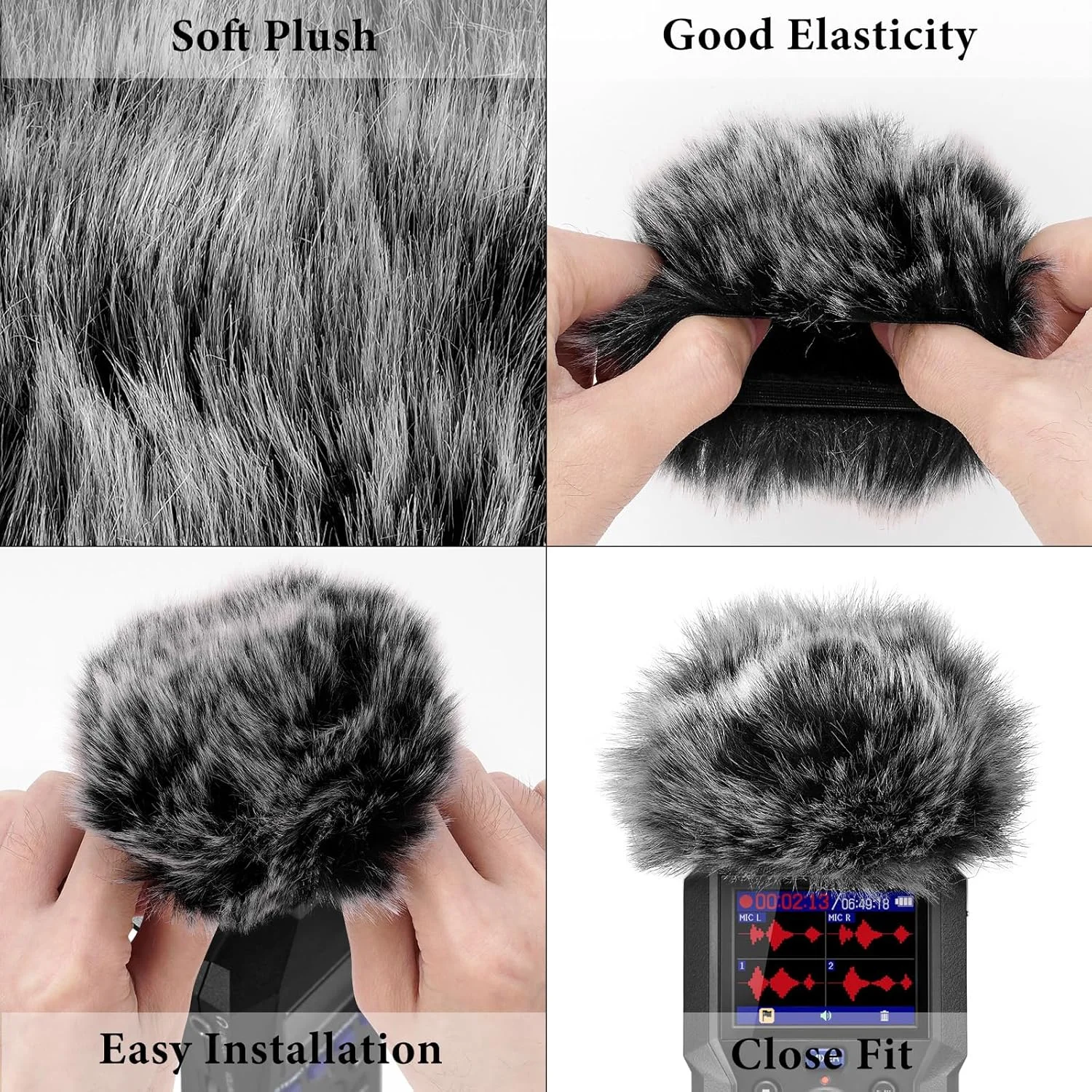 Geekria for Creators خز بادگیر سازگار با ضبط کننده دستی ZOOM H4 essential، روکش میکروفون DeadCat، روکش کرکی شیشه جلو، ضبط کننده دیجیتال قابل حمل (خاکستری / 2 عدد)