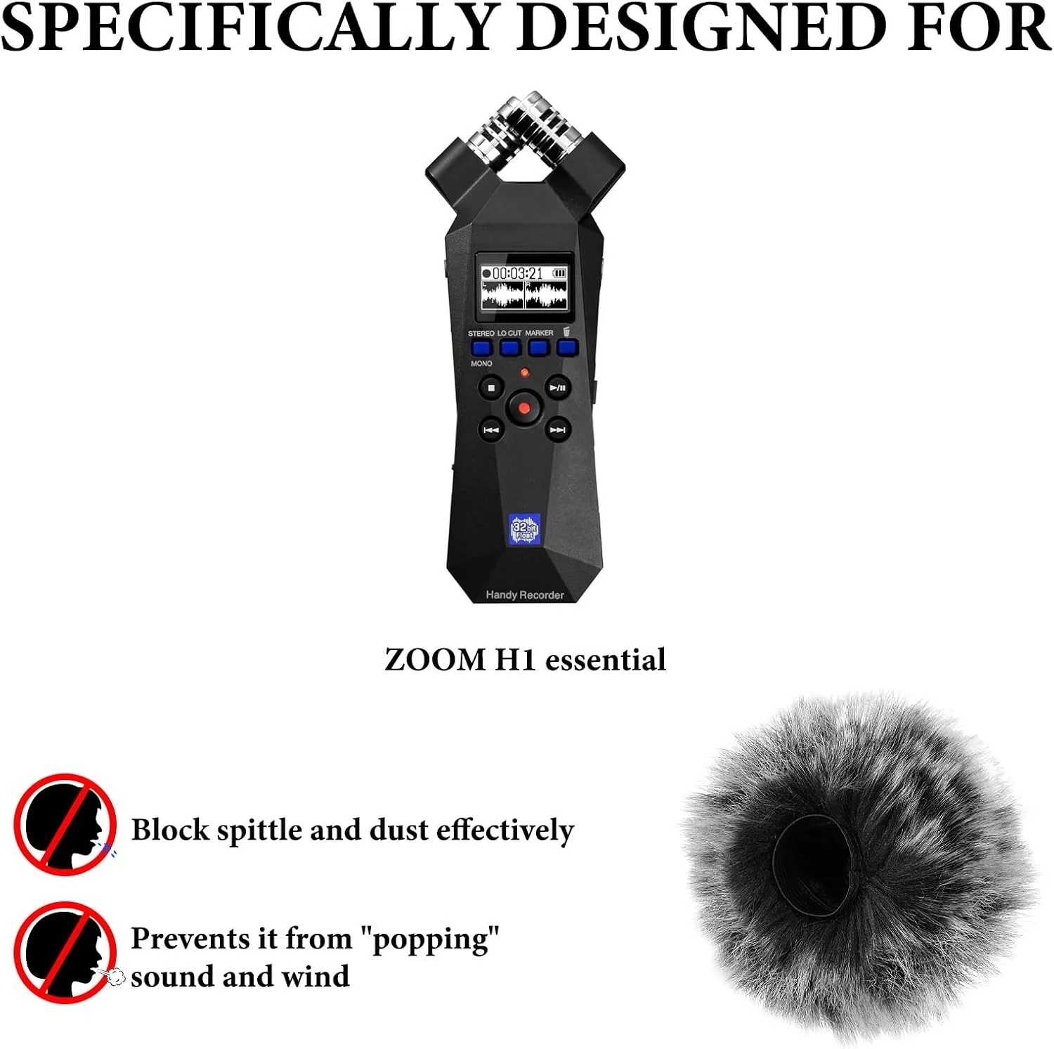 Geekria for Creators بادگیر خزدار سازگار با ضبط کننده دستی ZOOM H1 essential، روکش میکروفون DeadCat، روکش کرکی شیشه جلو، ضبط کننده دیجیتال قابل حمل (خاکستری / 2 بسته)