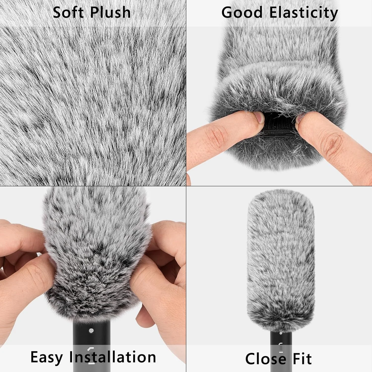 Geekria for Creators بادگیر خزدار برای میکروفون شاتگان با قطر 20 میلی‌متر (0.8 اینچ)، پوشش ضد باد میکروفون DeadCat، محافظ باد خزدار سازگار با BOYA، Rode (14 سانتی‌متر / 2 عدد)