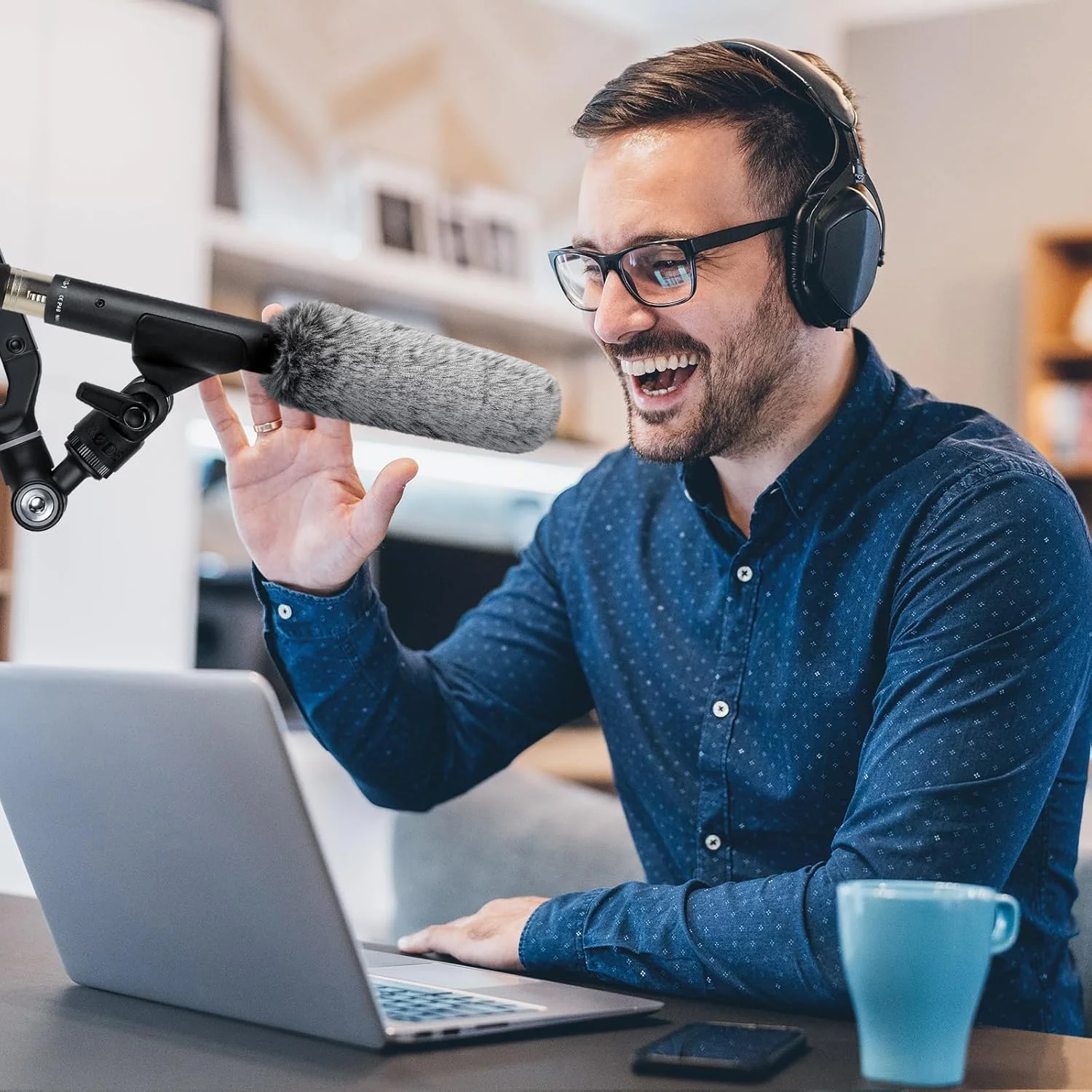 Geekria for Creators بادگیر خزدار برای میکروفون شاتگان با قطر 20 میلی‌متر (0.8 اینچ)، پوشش ضد باد میکروفون DeadCat، محافظ باد خزدار سازگار با BOYA، Rode (14 سانتی‌متر / 2 عدد)