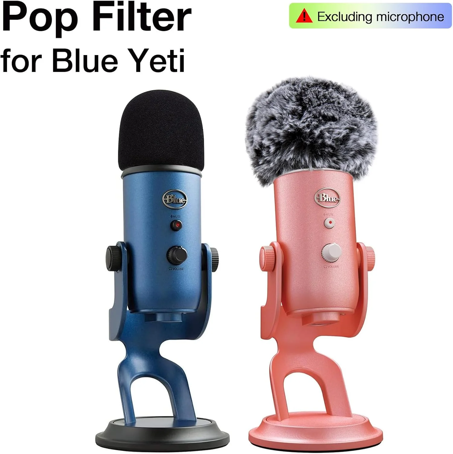 SUNMON Blue Yeti Pop Filter, Blue Yeti Microphone Covers Foam and Yeti Mic Furry Foam, Pop Filter for Blue Yeti Pro USB Condenser Microphone, Indoor Outdoor Pop Filter for Microphone（2 Pack）