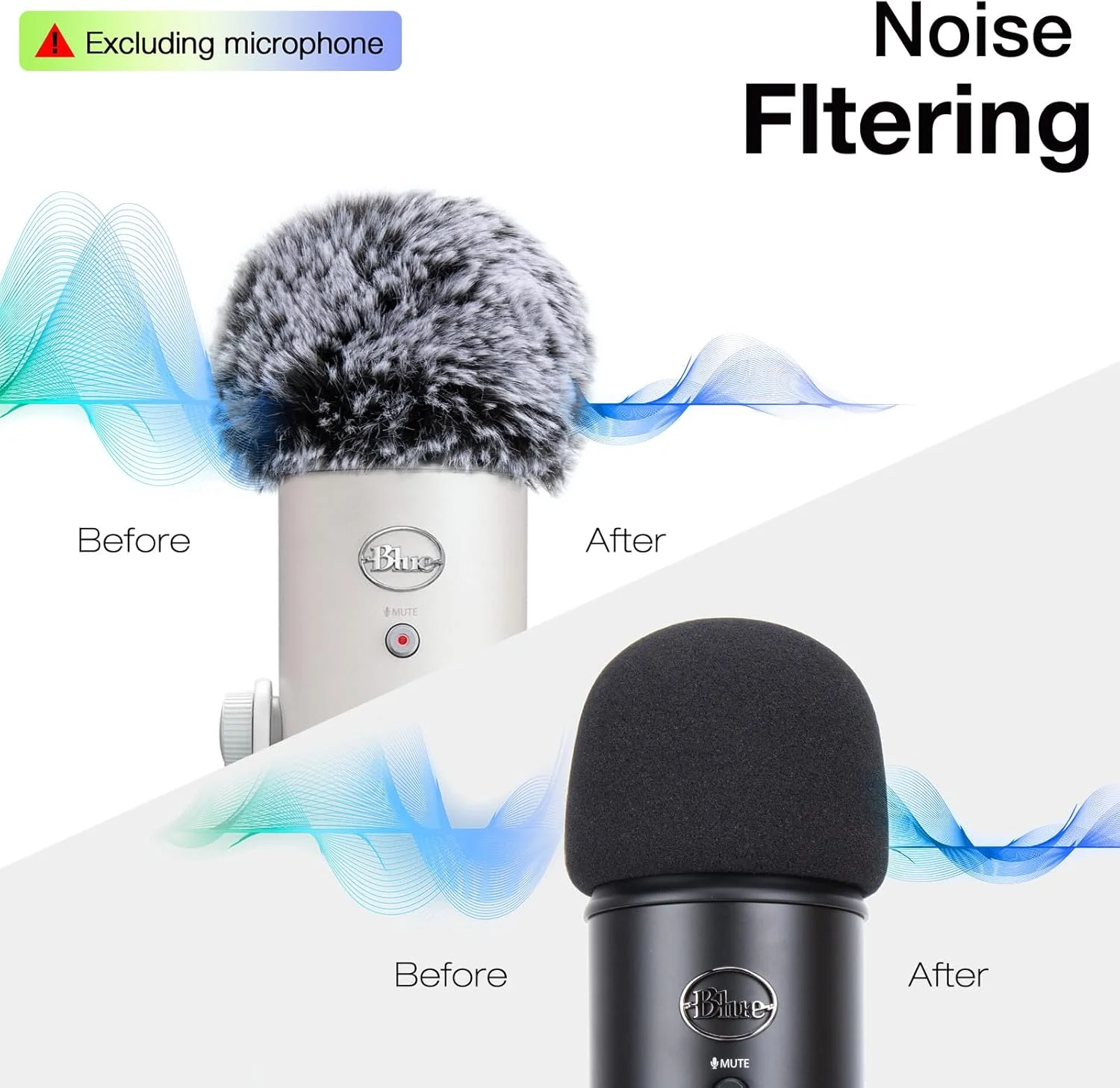 SUNMON Blue Yeti Pop Filter, Blue Yeti Microphone Covers Foam and Yeti Mic Furry Foam, Pop Filter for Blue Yeti Pro USB Condenser Microphone, Indoor Outdoor Pop Filter for Microphone（2 Pack）