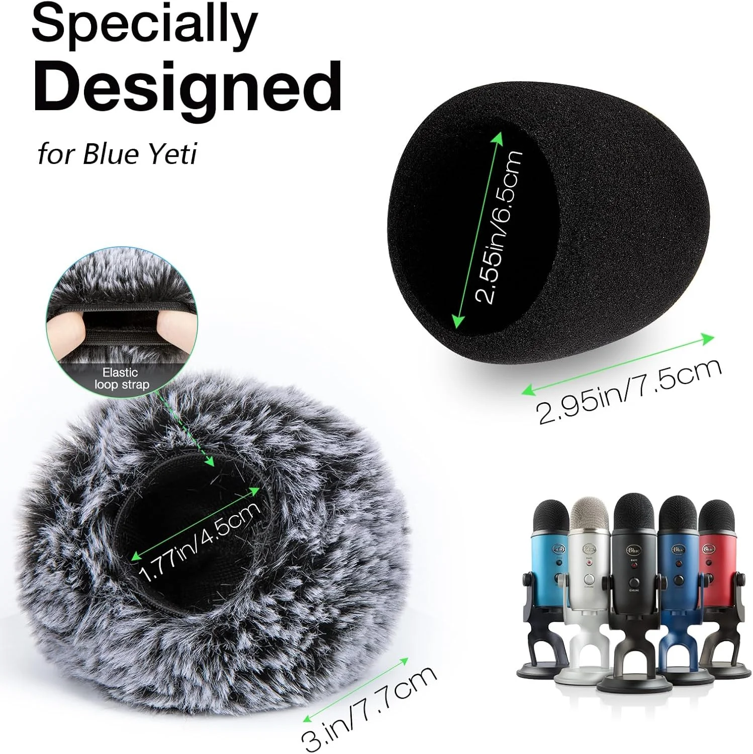 SUNMON Blue Yeti Pop Filter, Blue Yeti Microphone Covers Foam and Yeti Mic Furry Foam, Pop Filter for Blue Yeti Pro USB Condenser Microphone, Indoor Outdoor Pop Filter for Microphone（2 Pack）