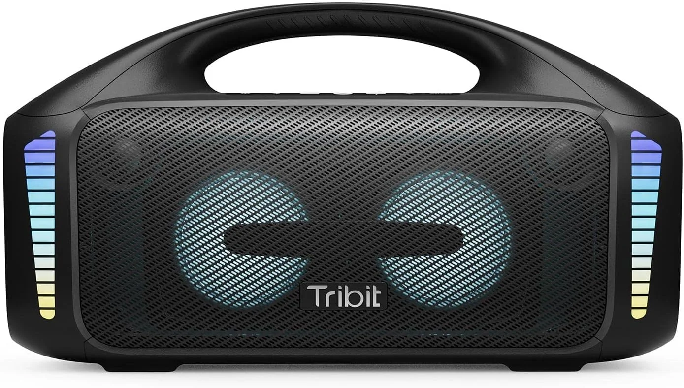 اسپیکر بلوتوثی قابل حمل Tribit StormBox Blast، صدای استریو بلند 90 واتی مناسب فضای باز با نورپردازی LED و XBass، بلوتوث 5.3، ضد آب IPX7، TWS، 30 ساعت پخش موسیقی