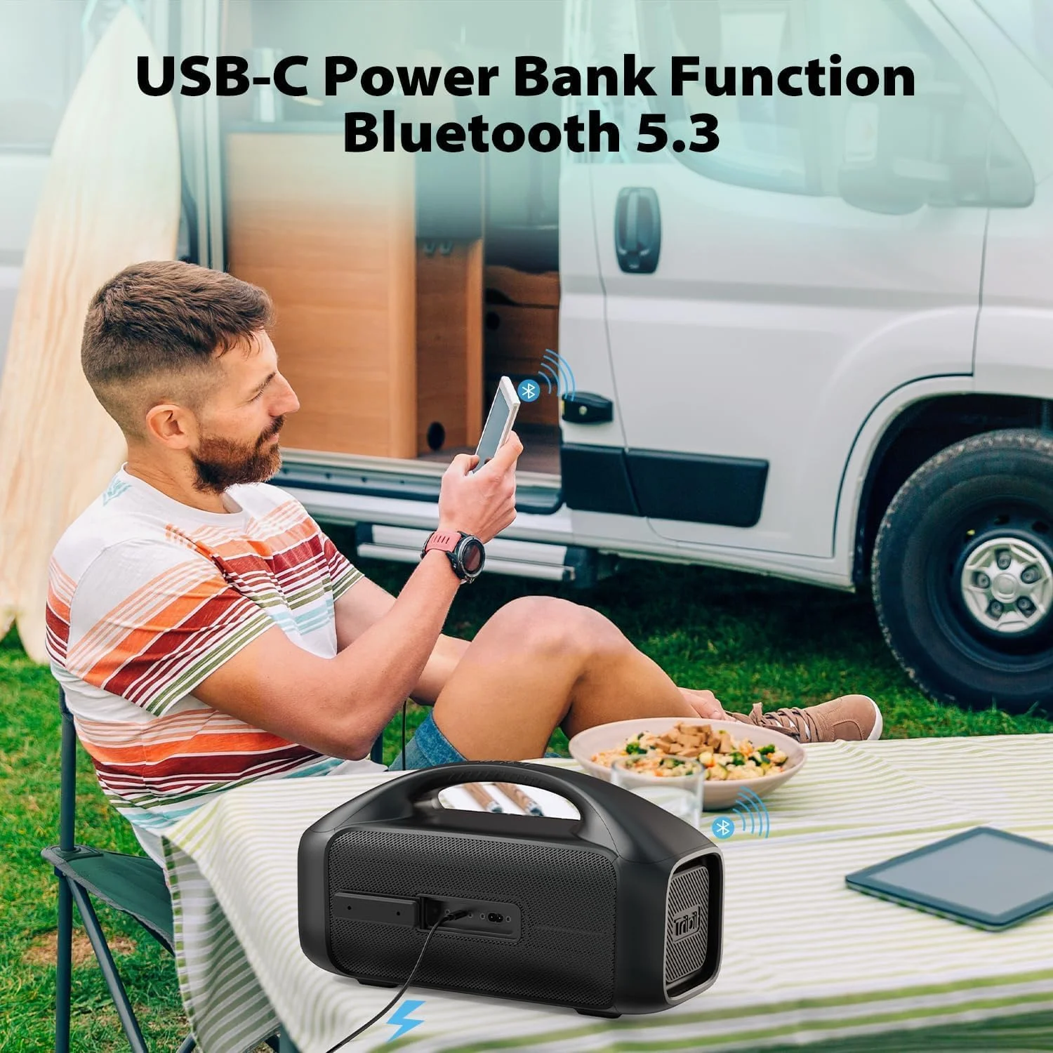 اسپیکر بلوتوثی قابل حمل Tribit StormBox Blast، صدای استریو بلند 90 واتی مناسب فضای باز با نورپردازی LED و XBass، بلوتوث 5.3، ضد آب IPX7، TWS، 30 ساعت پخش موسیقی اسپیکر بلوتوثی قابل حمل Tribit StormBox Blast، صدای استریو بلند 90 واتی مناسب فضای باز با نورپردازی LED و XBass، بلوتوث 5.3، ضد آب IPX7، TWS، 30 ساعت پخش موسیقی