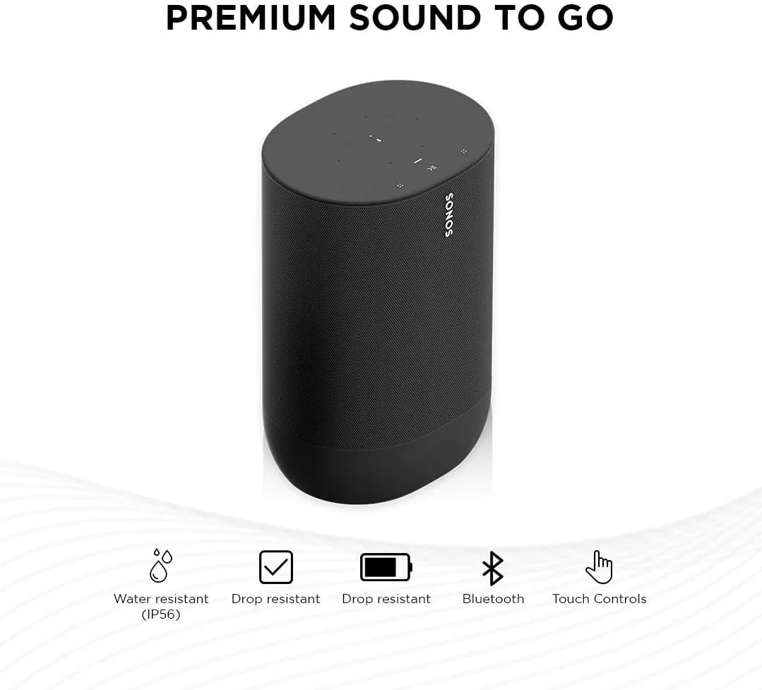 اسپیکر هوشمند قابل حمل Sonos Move با باتری، Wi-Fi و بلوتوث و الکسا - مشکی اسپیکر هوشمند قابل حمل Sonos Move با باتری، Wi-Fi و بلوتوث و الکسا - مشکی