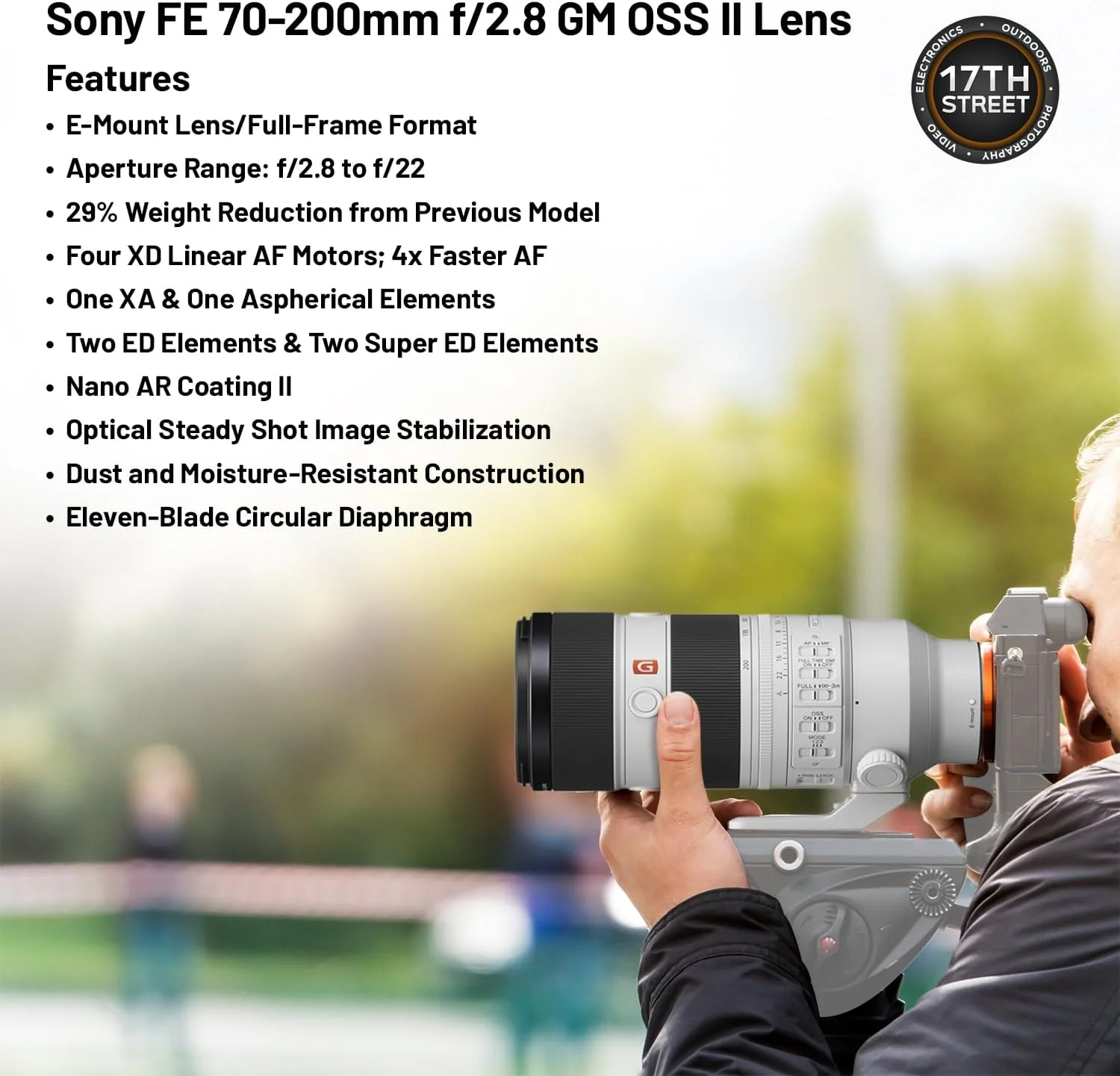لنز سونی FE 70-200mm f/2.8 GM OSS II برای مانت E - لنز فول فریم حرفه ای به همراه فیلتر محافظ UV 77 میلی متری، کارت حافظه 64 گیگابایتی Extreme PRO، کیت نرم افزاری Corel و پارچه تمیز کننده لنز سونی FE 70-200mm f/2.8 GM OSS II برای مانت E - لنز فول فریم حرفه ای به همراه فیلتر محافظ UV 77 میلی متری، کارت حافظه 64 گیگابایتی Extreme PRO، کیت نرم افزاری Corel و پارچه تمیز کننده