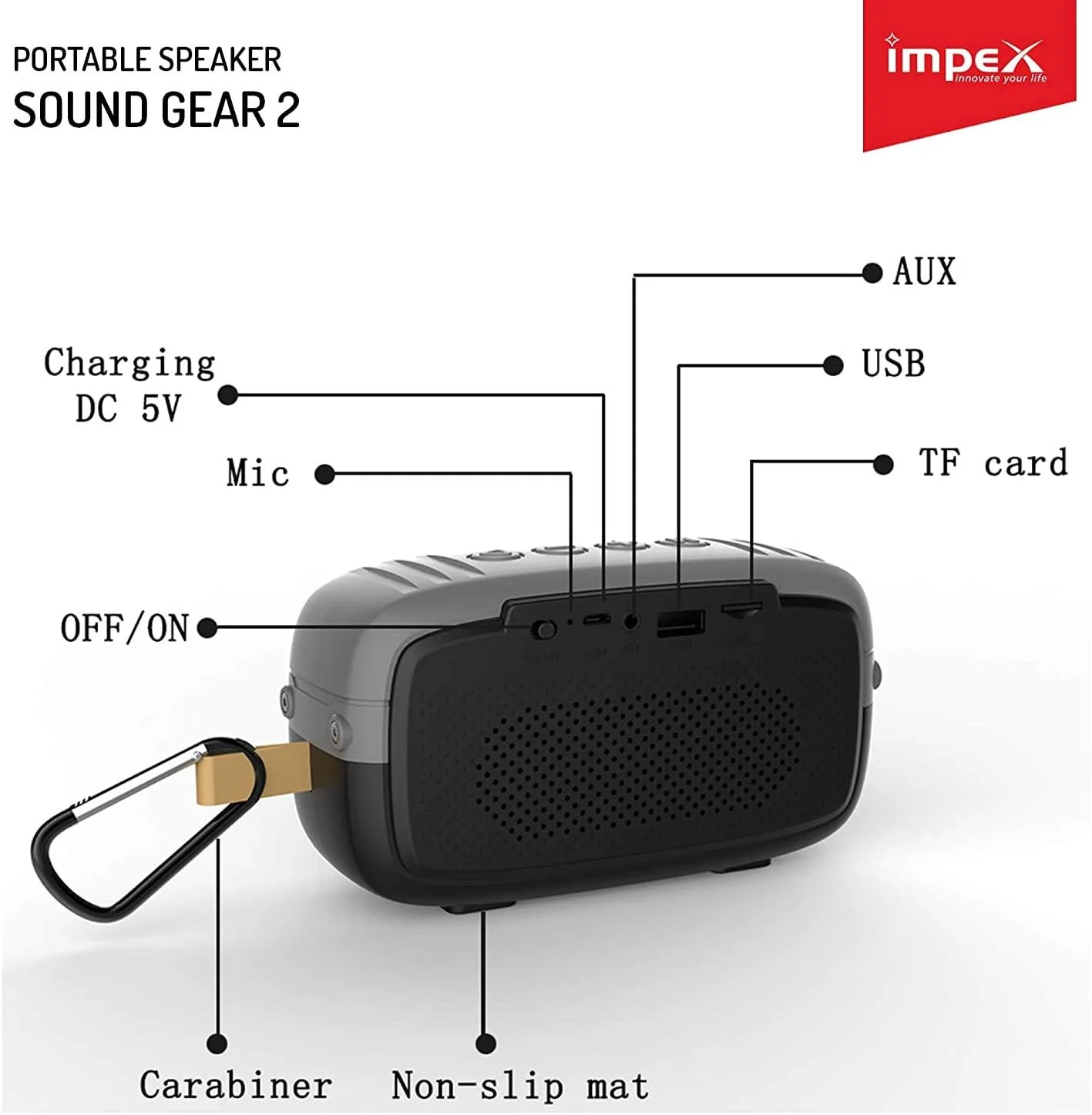 اسپیکر بلوتوثی قابل حمل ایمپکس Soundgear-2 با توان 10 وات، 2.0 کانال، دارای پورت USB/SD/TF کارت/AUX/رادیو FM و عملکرد بلوتوث (چند رنگ) (بازسازی شده) اسپیکر بلوتوثی قابل حمل ایمپکس Soundgear-2 با توان 10 وات، 2.0 کانال، دارای پورت USB/SD/TF کارت/AUX/رادیو FM و عملکرد بلوتوث (چند رنگ) (بازسازی شده)
