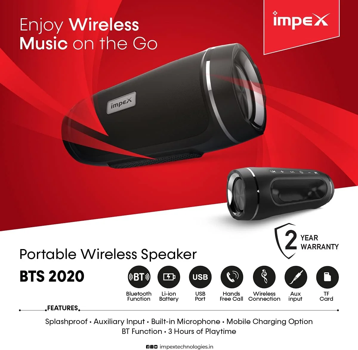اسپیکر بی سیم قابل حمل و ضد آب ایمپکس مدل Bts 2020 با بلوتوث، مشکی و قرمز اسپیکر بی سیم قابل حمل و ضد آب ایمپکس مدل Bts 2020 با بلوتوث، مشکی و قرمز