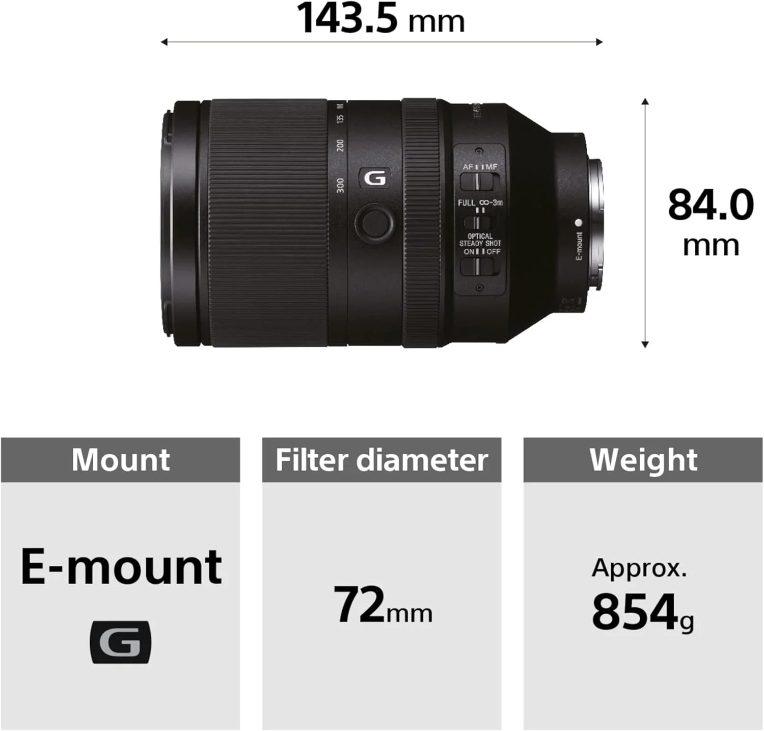 لنز سونی SEL70300G 70-300 میلیمتر F4.5-5.6 FE فول فریم Optical Steady Shot G - مشکی لنز سونی SEL70300G 70-300 میلیمتر F4.5-5.6 FE فول فریم Optical Steady Shot G - مشکی