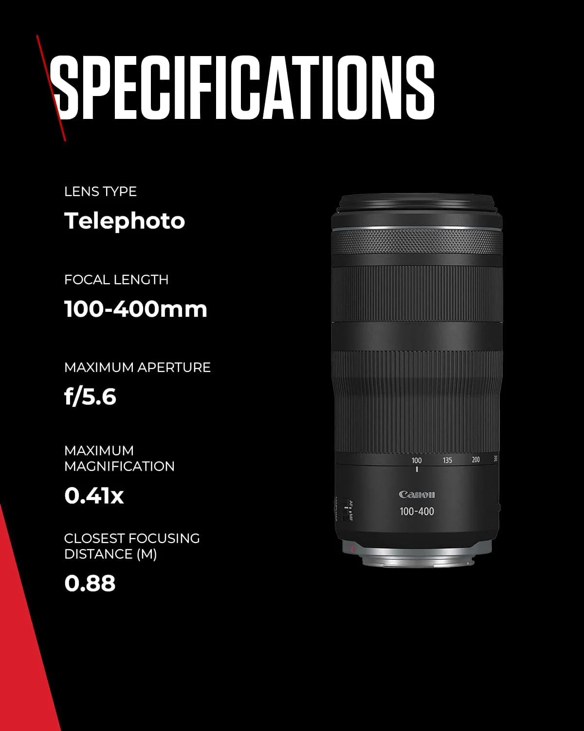 لنز Canon RF 100-400mm F5.6-8 IS USM - لنز برای دوربین های سیستم Canon R، ایده آل برای عکاسی از حیات وحش، ورزش، اکشن و هوانوردی. لنز Canon RF 100-400mm F5.6-8 IS USM - لنز برای دوربین های سیستم Canon R، ایده آل برای عکاسی از حیات وحش، ورزش، اکشن و هوانوردی.