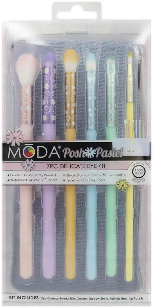 ست برس آرایشی چشم 7 تکه MODA Royal & Langnickel مدل Posh Pastel با اندازه کامل و کیف شامل برس های کانتور چشم، چشم دودی، کریس، سایه، ابرو و خط چشم نوک تیز، پاستیلی چند رنگ ست برس آرایشی چشم 7 تکه MODA Royal & Langnickel مدل Posh Pastel با اندازه کامل و کیف شامل برس های کانتور چشم، چشم دودی، کریس، سایه، ابرو و خط چشم نوک تیز، پاستیلی چند رنگ