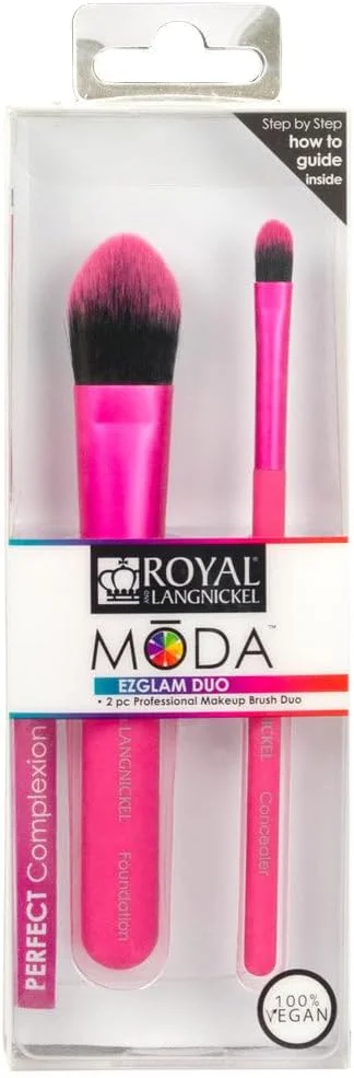 ست براش مسافرتی 2 تکه آرایشی MODA Royal & Langnickel EZGlam Duo Perfect Complexion شامل براش کرم پودر و کانسیلر، صورتی
