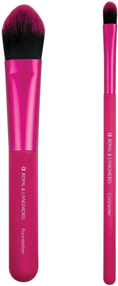 ست براش مسافرتی 2 تکه آرایشی MODA Royal & Langnickel EZGlam Duo Perfect Complexion شامل براش کرم پودر و کانسیلر، صورتی