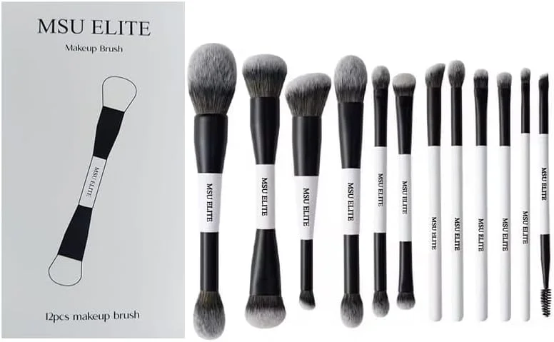 ست براش آرایشی ۱۲ عددی ام اس یو ELITE – براش های دو طرفه برای کرم پودر، کانتور، رژگونه، هایلایتر، کانسیلر، سایه چشم، خط چشم و ابرو – فیروزه ای روشن، بدون تست حیوانی، براش لوکس