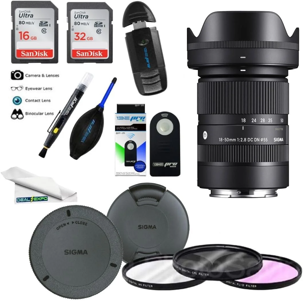 لنز سیگما 18-50mm f/2.8 DC DN Contemporary برای Sony E به همراه بسته لوازم جانبی حرفه ای Deal-Expo