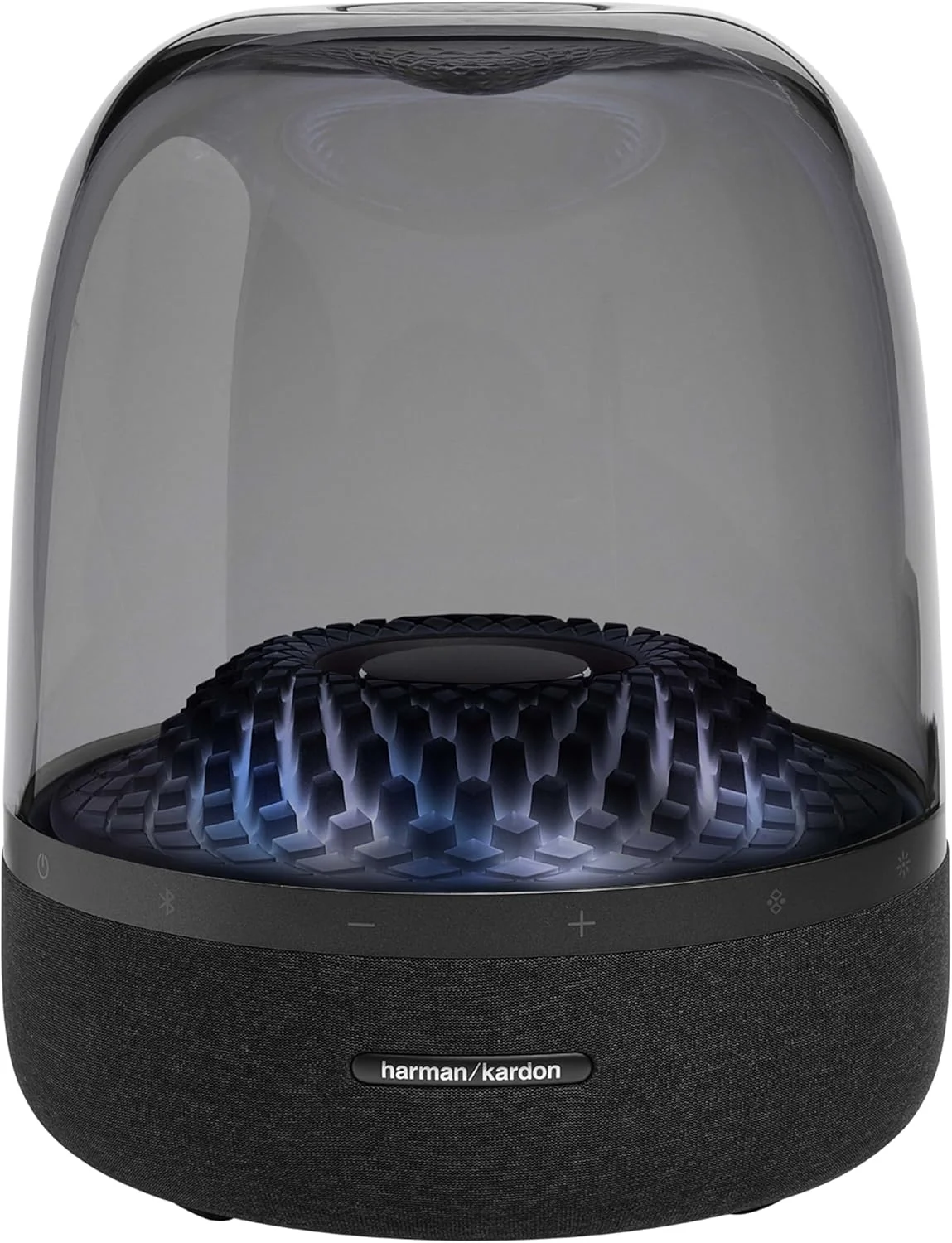 اسپیکر بلوتوث خانگی پریمیوم Harman Kardon Aura Studio 4 با صدای برتر، نورپردازی با جلوه الماس و طراحی سازگار با محیط زیست، مدل HKAURAS4BLKUK، مشکی