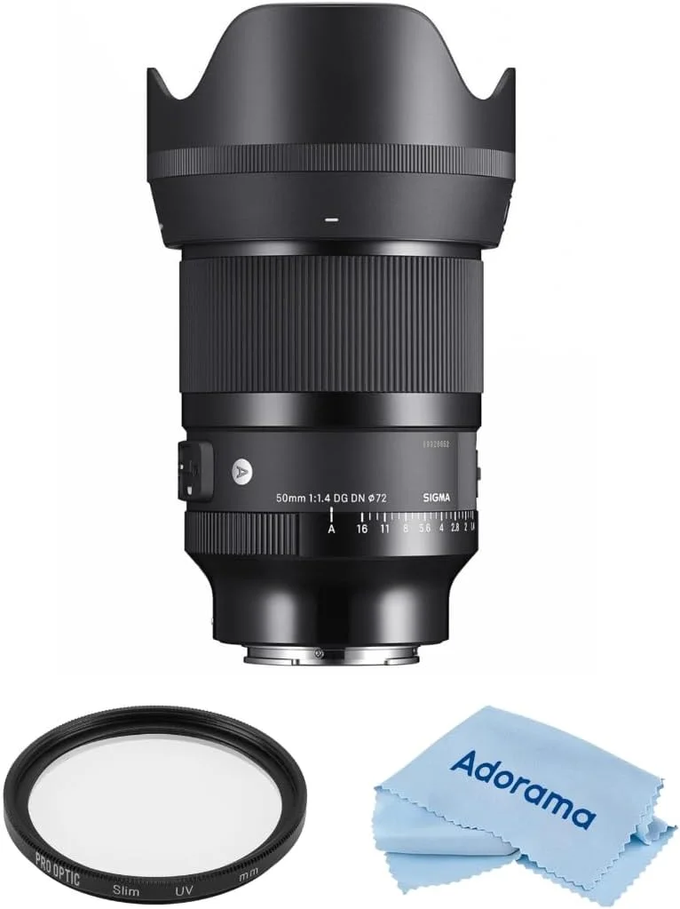 لنز سیگما 50mm f/1.4 DG DN Art برای Sony E به همراه فیلتر UV چند لایه 72mm و پارچه تمیز کننده میکروفیبر