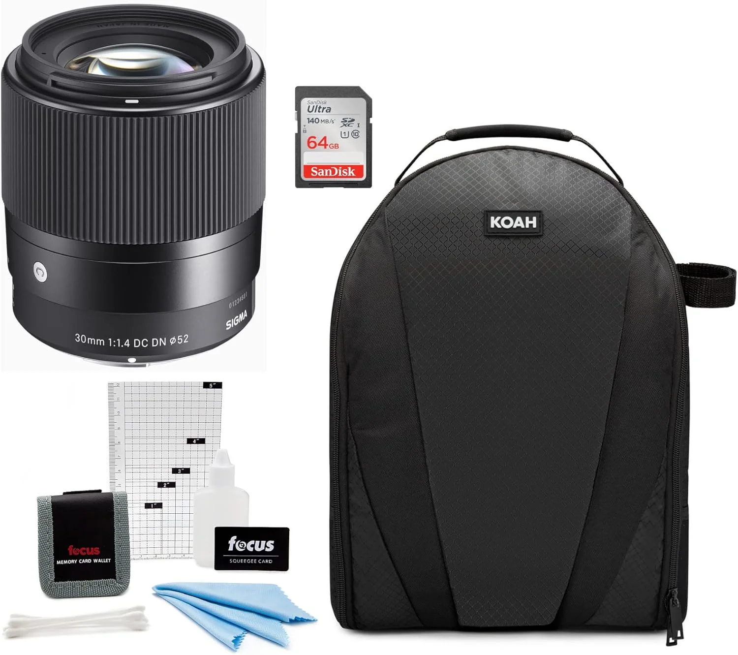 لنز سیگما 30mm F1.4 DC DN Contemporary برای دوربین های بدون آینه نیکون Z به همراه هود لنز LH586-01 (مشکی) به همراه کیف دوربین دوشی، کارت حافظه 64 گیگابایتی SDXC، کیت تمیز کننده و لوازم جانبی (4 قلم)
