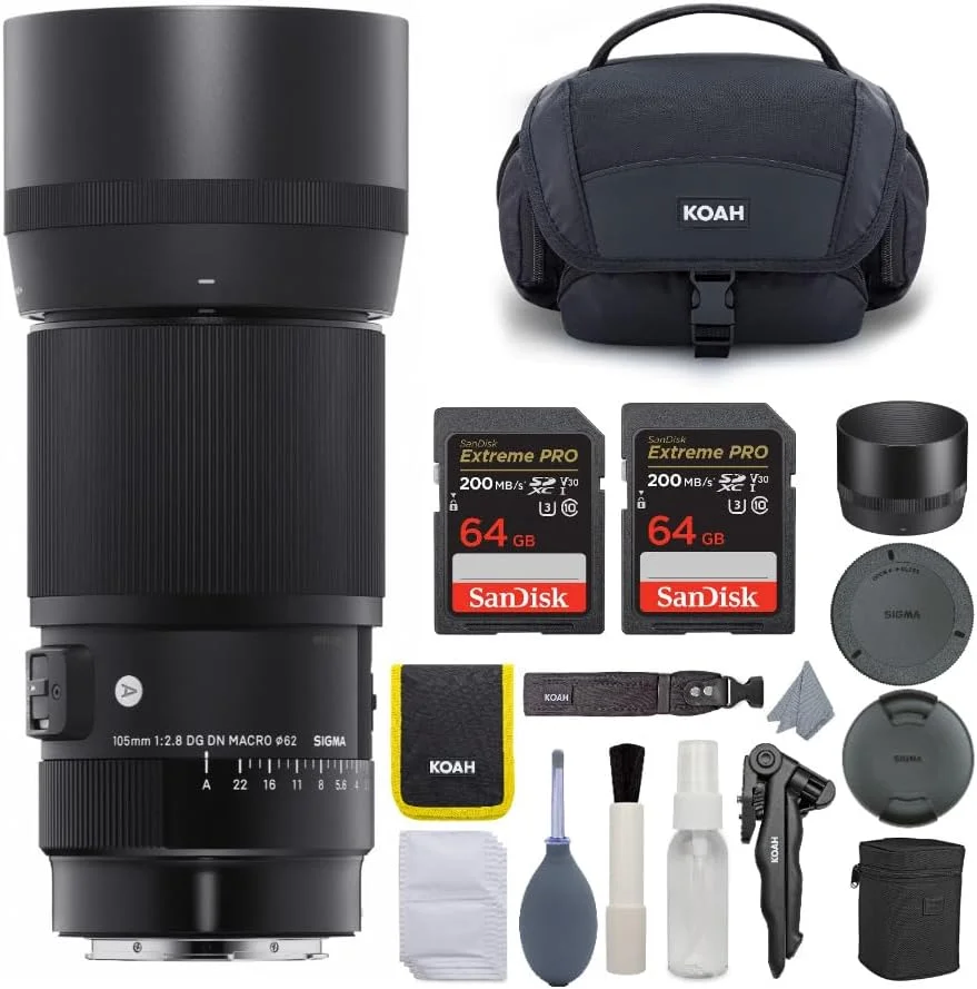 لنز سیگما 105mm f/2.8 DG DN Macro Art برای Sony E به همراه کارت حافظه SD 64GB و کیف دوربین Koah Messenger به همراه لوازم جانبی (4 قطعه)
