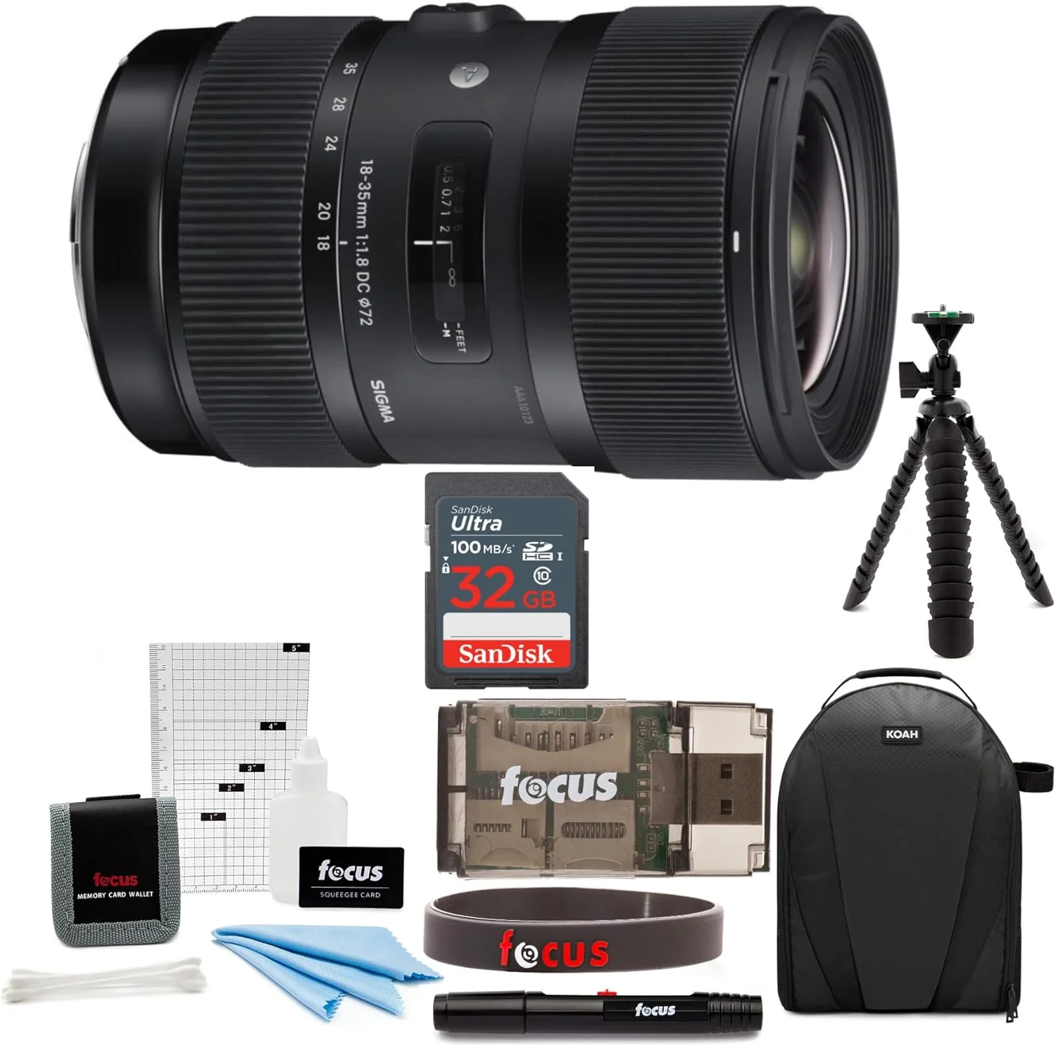 لنز سیگما 18-35mm F1.8 Art DC HSM برای دوربین های DSLR کانن به همراه کارت حافظه 32 گیگابایتی SD و سه پایه - بسته مسافرتی پیشرفته