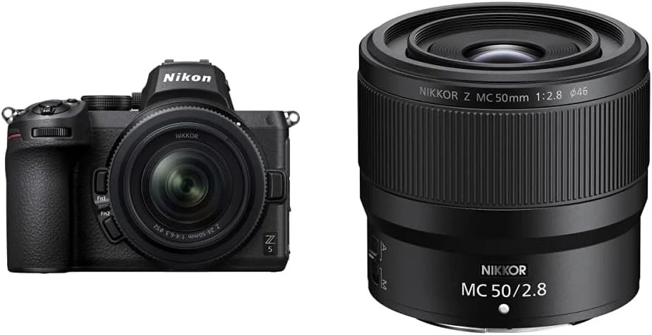 کیت دوربین بدون آینه نیکون Z5 + Z 24-50mm (AF هیبریدی 273 نقطه ای، تثبیت کننده تصویر اپتیکال 5 محوره درون بدنه) و لنز نیکور Z Mc 50Mm F/2.8 ماکرو Z مانت/فرمت Fx، مشکی، 20103