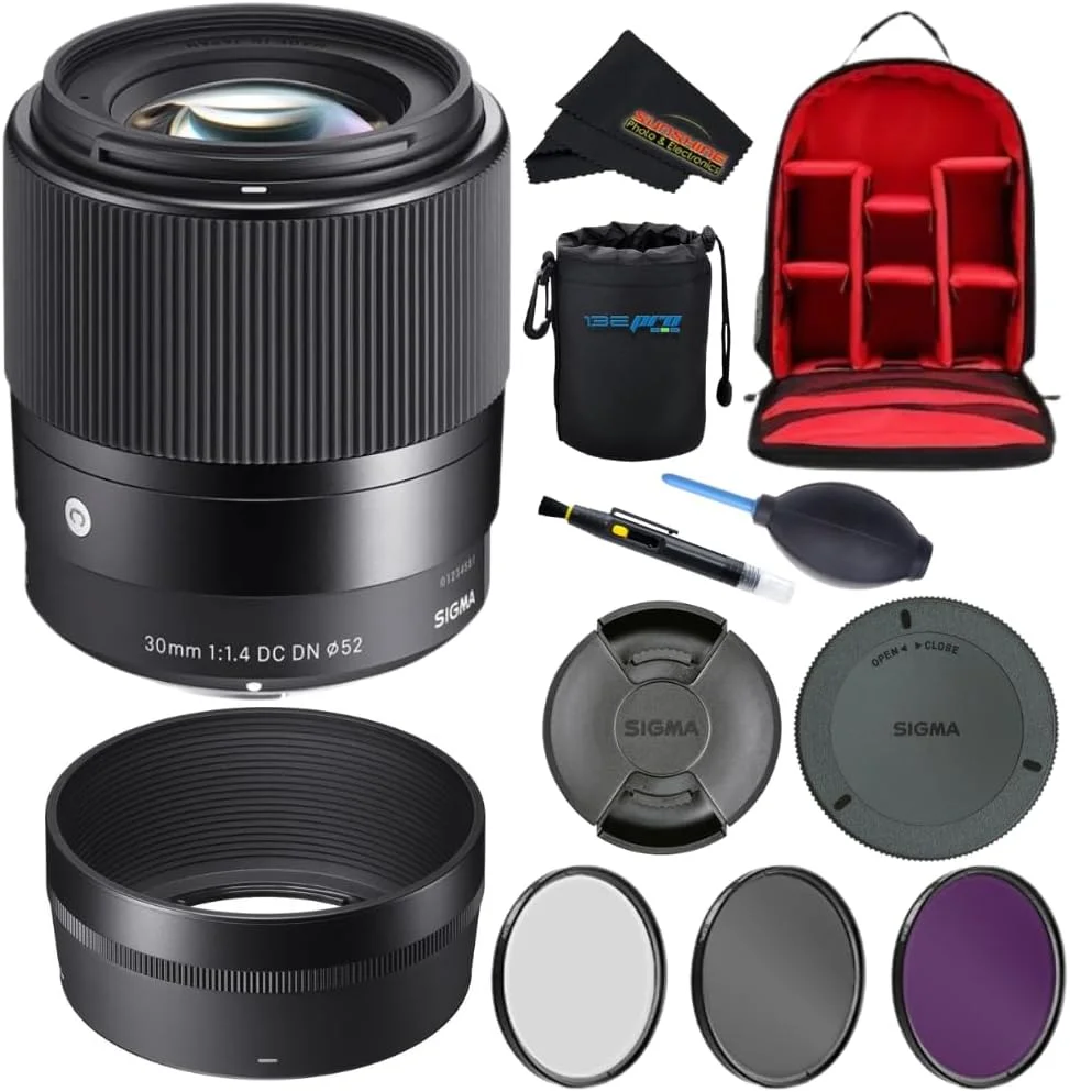 لنز سیگما 30mm F1.4 Contemporary DC DN برای دوربین های سونی با مانت E به همراه بسته لوازم جانبی لوکس
