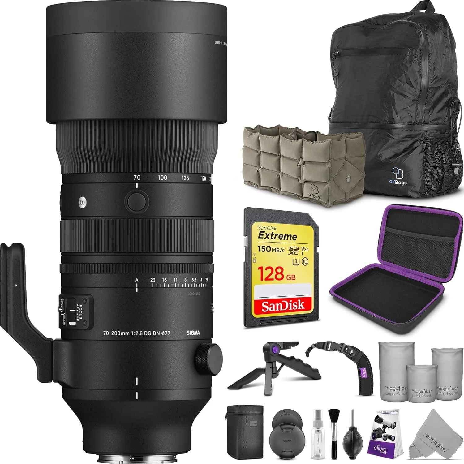 لنز سیگما 70-200mm f/2.8 DG DN OS Sports برای مانت Sony E به همراه بسته لوازم جانبی پیشرفته و مسافرتی Altura Photo