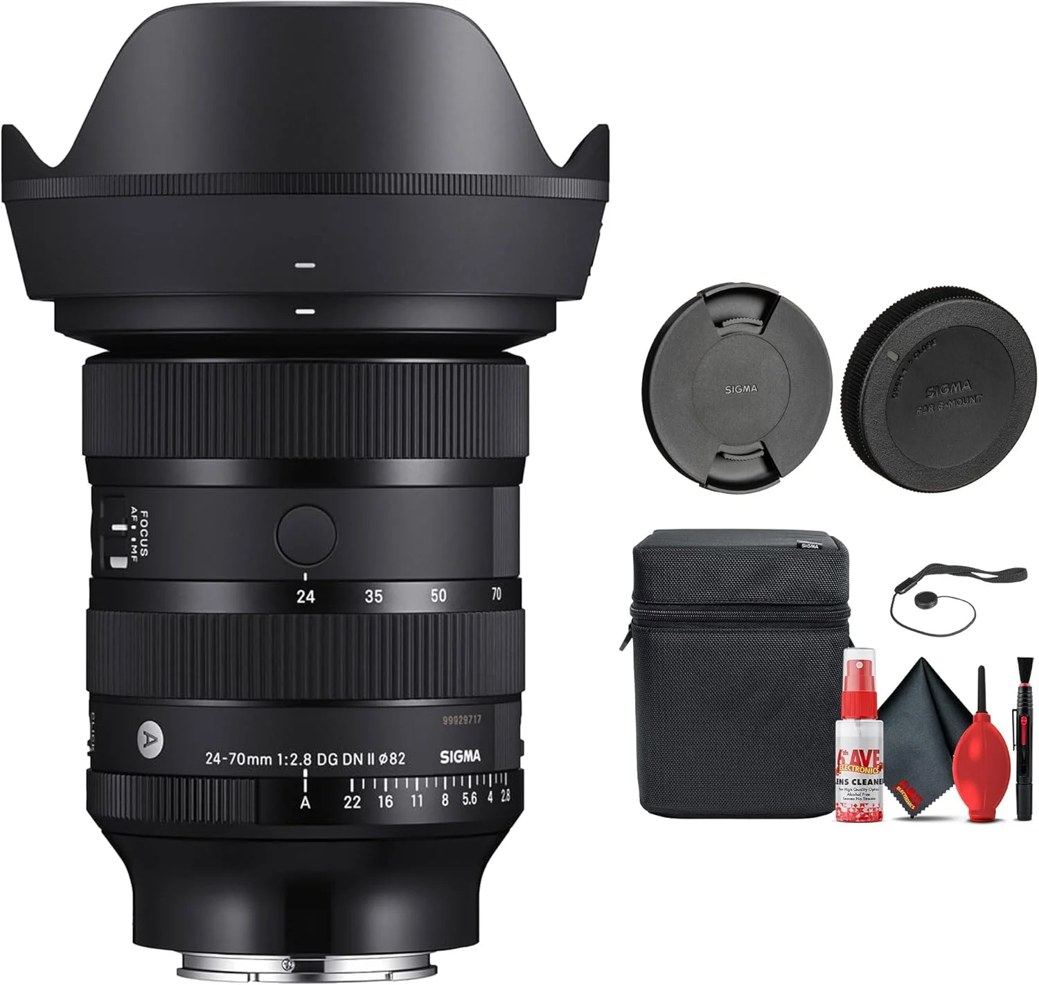لنز سیگما 24-70mm f/2.8 DG DN II Art برای Sony E (57A965) همراه با کیف لنز، درپوش‌ها، کیت تمیز کننده، نگهدارنده درپوش لنز