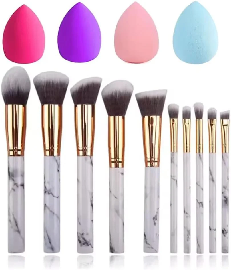 ست برس آرایشی 10 تکه حرفه ای SANABEAUTY: 4 اسفنج بلندر و جعبه کاغذی، برس های آرایش چشم و صورت، برس ترکیبی برای کرم پودر، سایه چشم و برس سایه چشم برای کانسیلر