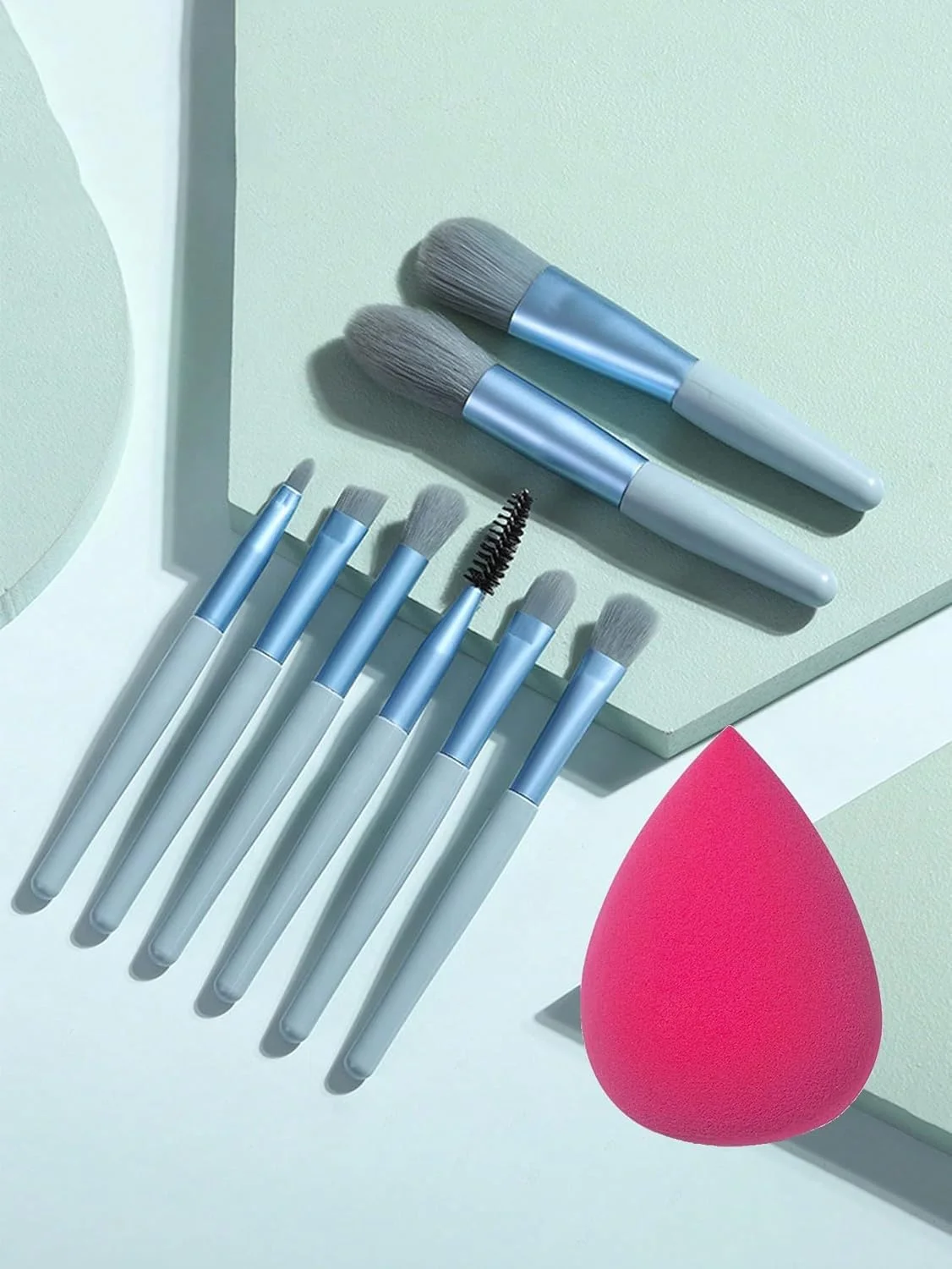 ست برس آرایشی ساکلاک، 8 تکه برس آرایشی حرفه ای شامل برس کرم پودر، برس ترکیب کننده، ابزار کیت لوازم آرایشی، ست آرایشی برس و یک پد