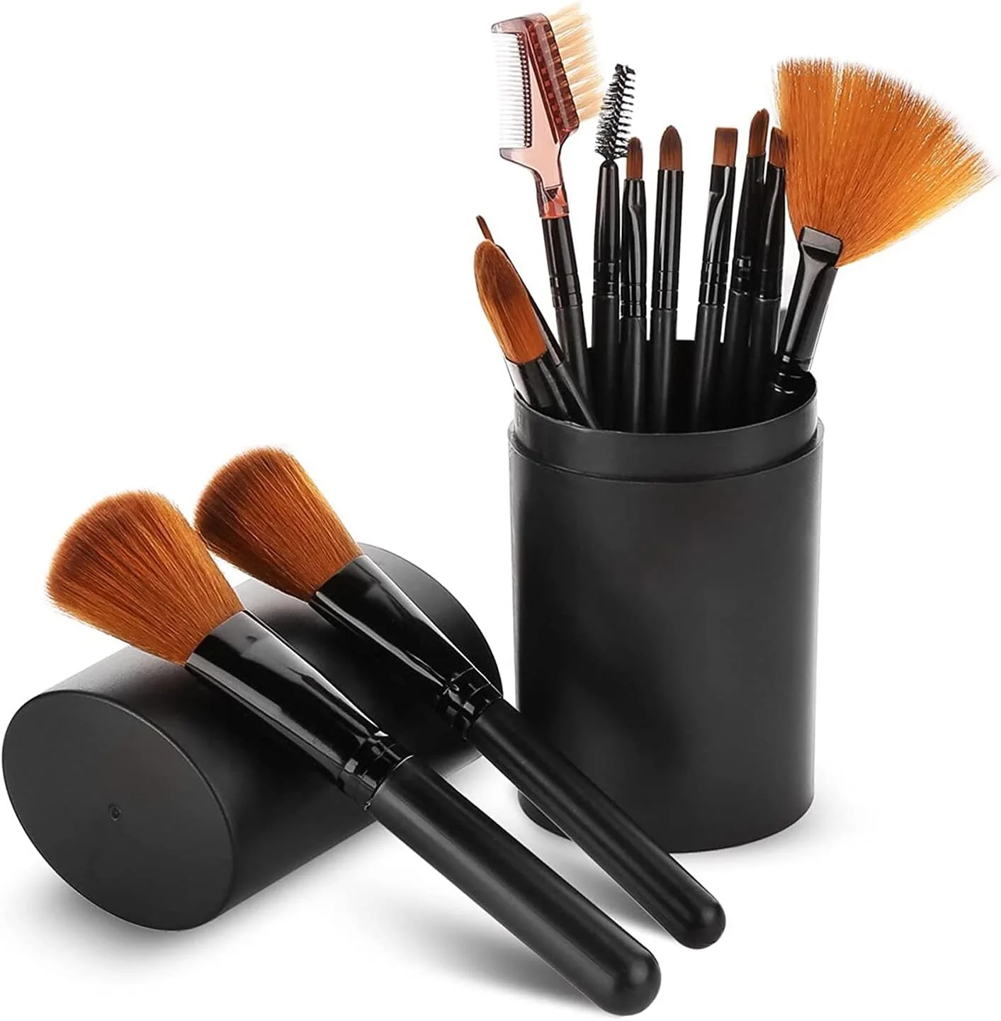 SHRIRAYS Black Makeup Brush Set With Storage Barrel - Pack of 12