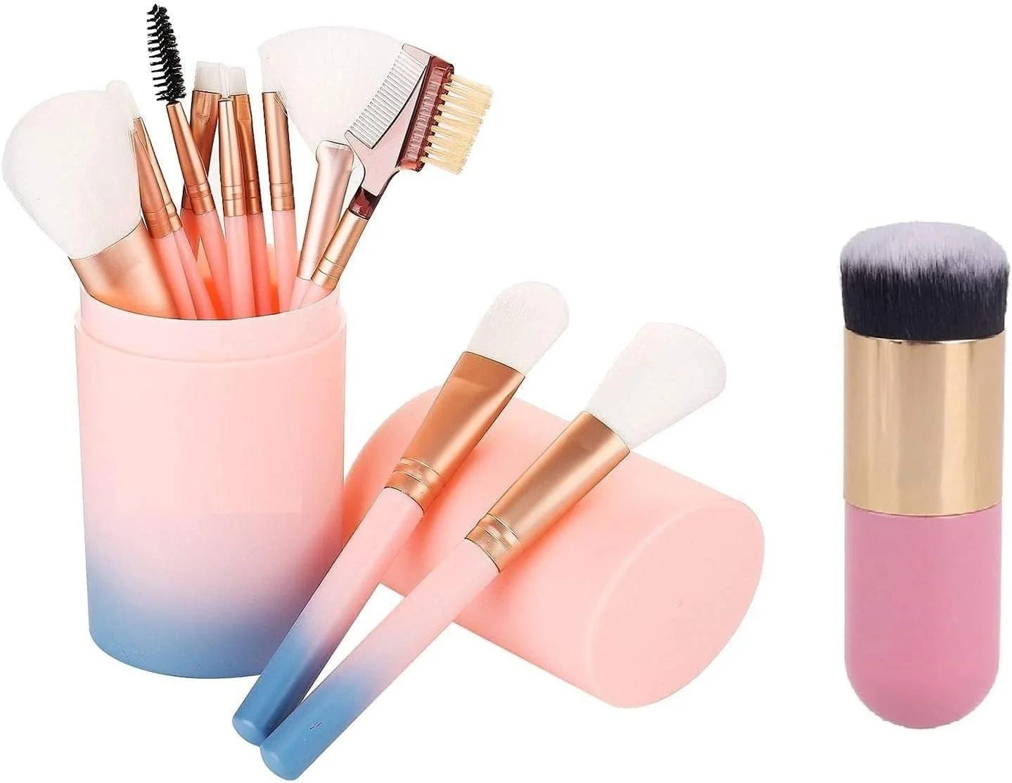 SHRIRAYS 12+1 pcs Makeup Brush Set with Case & Blending Brush, Face And Eyeshadow Makeup Brush Kit, Synthetic Bristles Cosmetic Brush Set (Light Pink and Pack of 1)