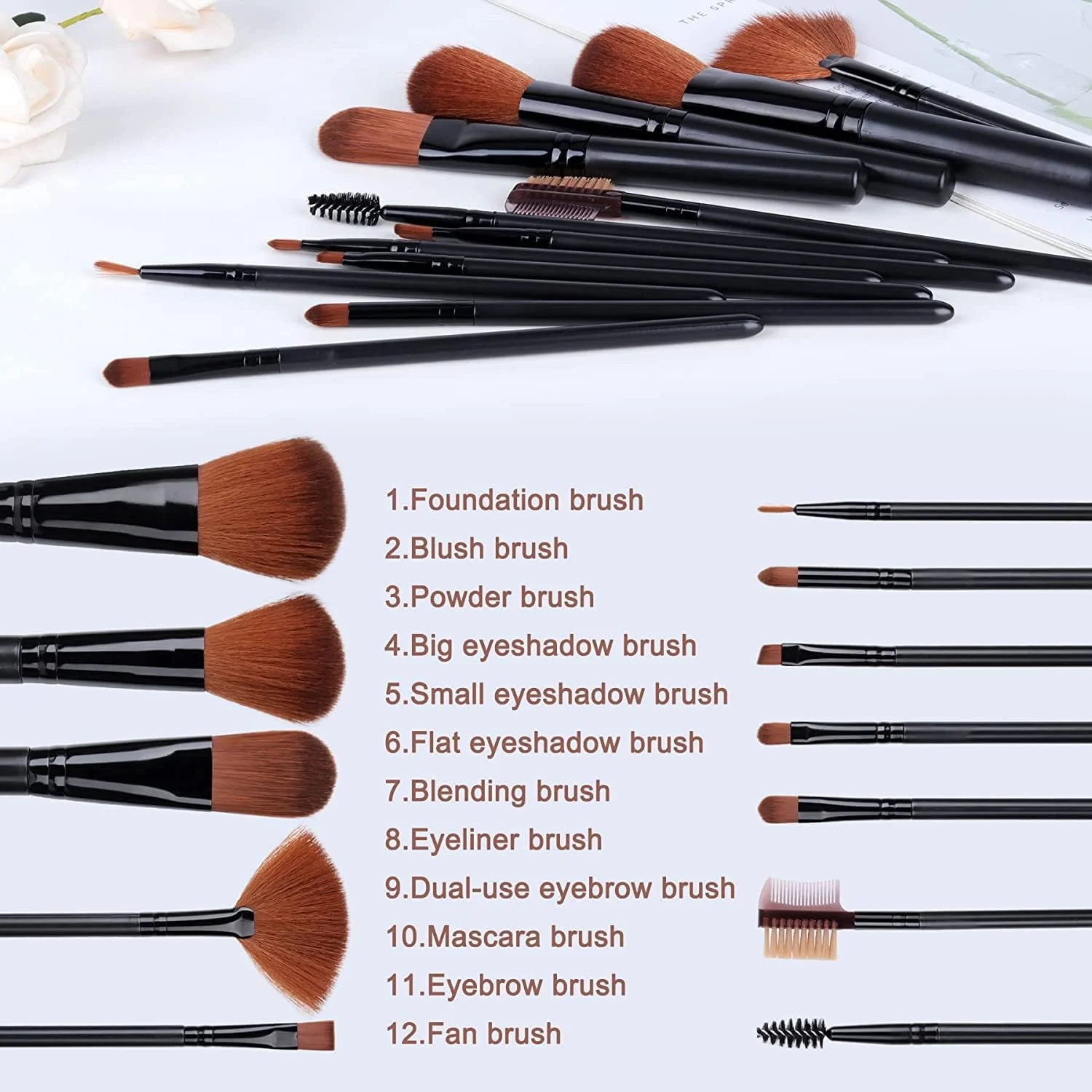 ست برس آرایشی مشکی SHRIRAYS با محفظه نگهداری - بسته 12 عددی