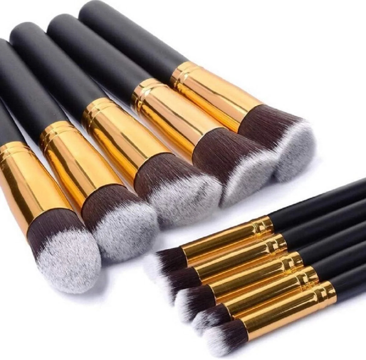 SHRIRAYS Premium Synthetic Bristle Professional Face And Eye Makeup Brushes Set With 10 Makeup Brushes | For Cream, Liquid And Powder Formulation (Black and Silver Pack of 1)