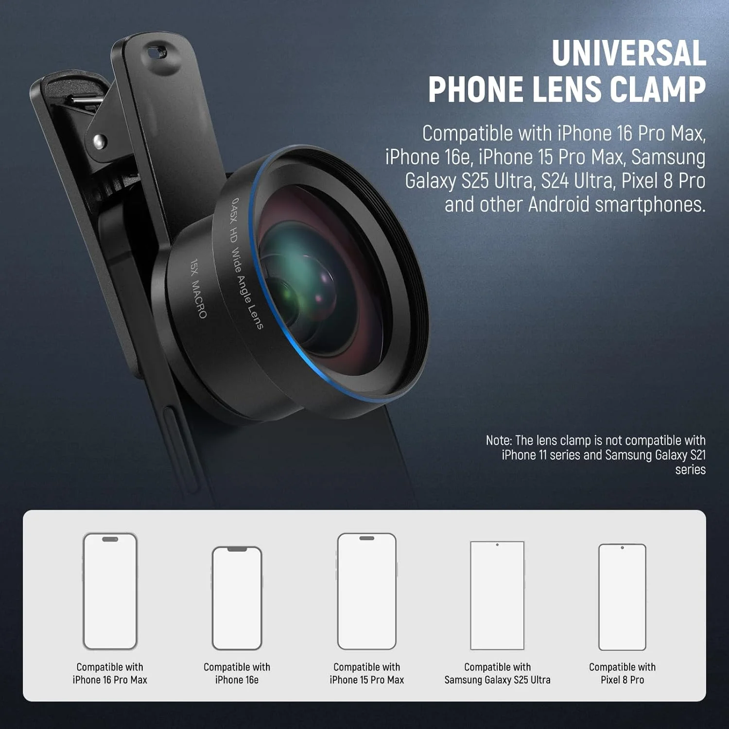 کیت لوازم جانبی لنز دوربین گوشی موبایل 2 در 1 NEEWER BASICS، زاویه دید عریض HD 0.45x + ماکرو 15x، گیره لنز، حلقه آداپتور فیلتر جداشدنی 17 میلی‌متر به 37 میلی‌متر سازگار با گوشی‌های هوشمند آیفون سامسونگ اندروید، LS-67