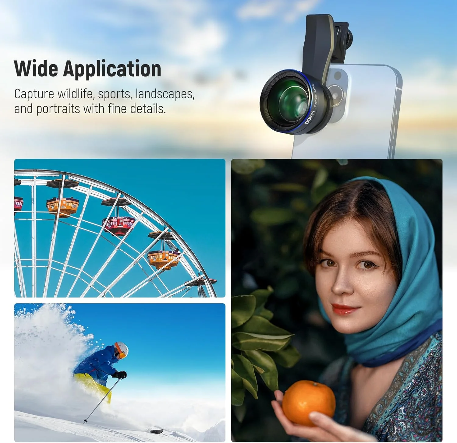 لنز تله فوتو 60 میلی‌متری NEEWER با بزرگنمایی 2 برابر، گیره لنز پیچی 17 میلی‌متری و حلقه آداپتور فیلتر 67 میلی‌متری برای لنز گوشی‌های هوشمند و لنز دوربین سازگار با آیفون سامسونگ LS-41 PRO