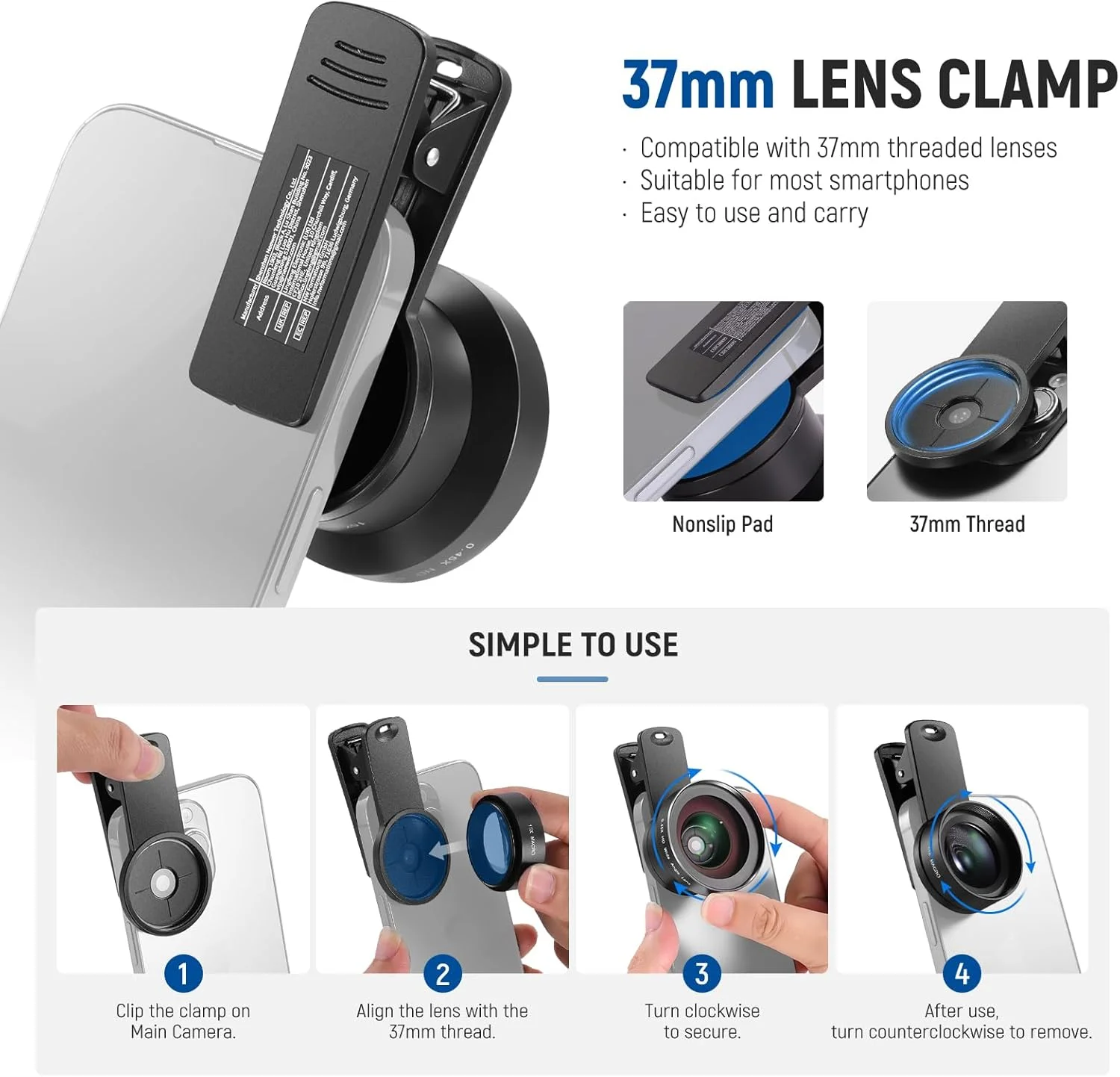 کیت لوازم جانبی لنز دوربین گوشی موبایل 2 در 1 NEEWER BASICS، زاویه دید عریض HD 0.45x + ماکرو 15x، گیره لنز، حلقه آداپتور فیلتر جداشدنی 17 میلی‌متر به 37 میلی‌متر سازگار با گوشی‌های هوشمند آیفون سامسونگ اندروید، LS-67