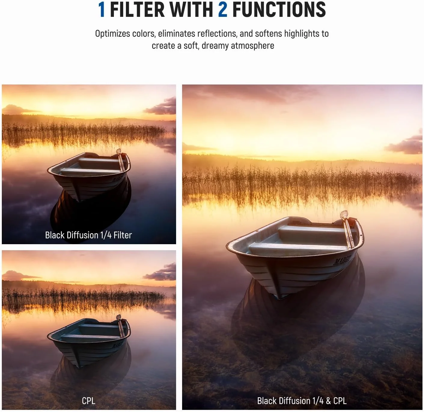 فیلتر 2 در 1 CPL + Black Diffusion 1/4 نِئِر، فیلتر پلاریزه دایره ای کاهنده تابش خیره کننده، فیلتر اثر لنز دوربین سینمایی نرم و رویایی با قاب آلومینیومی باریک و شیشه اپتیکال چند لایه، 67 میلی متر