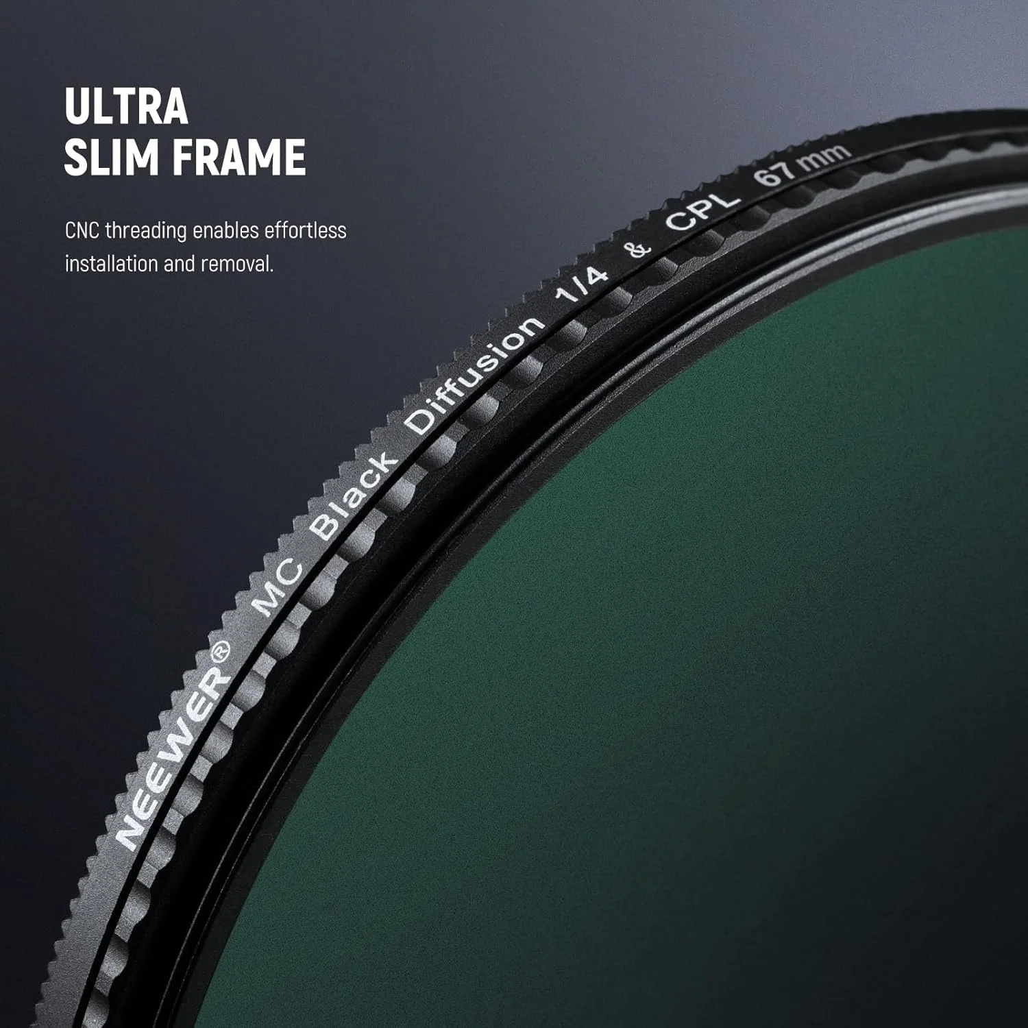 فیلتر 2 در 1 CPL + Black Diffusion 1/4 نِئِر، فیلتر پلاریزه دایره ای کاهنده تابش خیره کننده، فیلتر اثر لنز دوربین سینمایی نرم و رویایی با قاب آلومینیومی باریک و شیشه اپتیکال چند لایه، 67 میلی متر