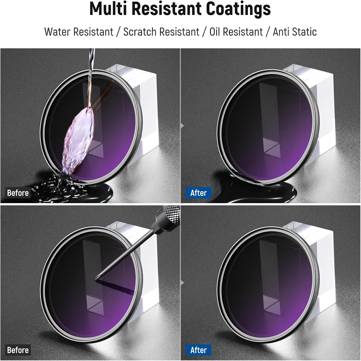 فیلتر ND متغیر 72 میلی‌متری NEEWER با هود لنز 77 میلی‌متری، فیلتر تراکم خنثی قابل تنظیم ND2-32 1-5 استاپ برای لنز تله فوتو 85 میلی‌متری NEEWER و لنز دوربین 72 میلی‌متری، مدل FL-99