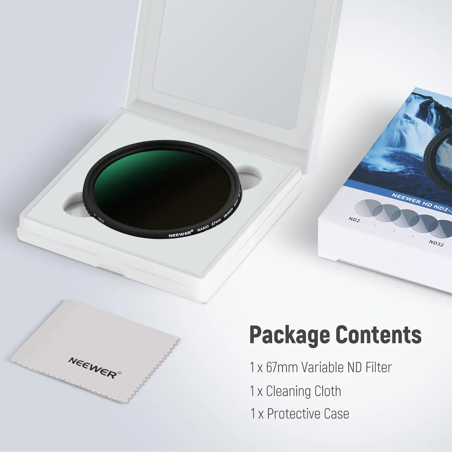 فیلتر ND متغیر 67 میلی‌متری NEEWER ND2-ND32 (1-5 استاپ)، فیلتر لنز دوربین با تراکم خنثی قابل تنظیم، شیشه اپتیکال HD / پوشش نانو 30 لایه / فریم آلیاژ آلومینیوم فوق‌العاده باریک / ضد آب / ضد خش