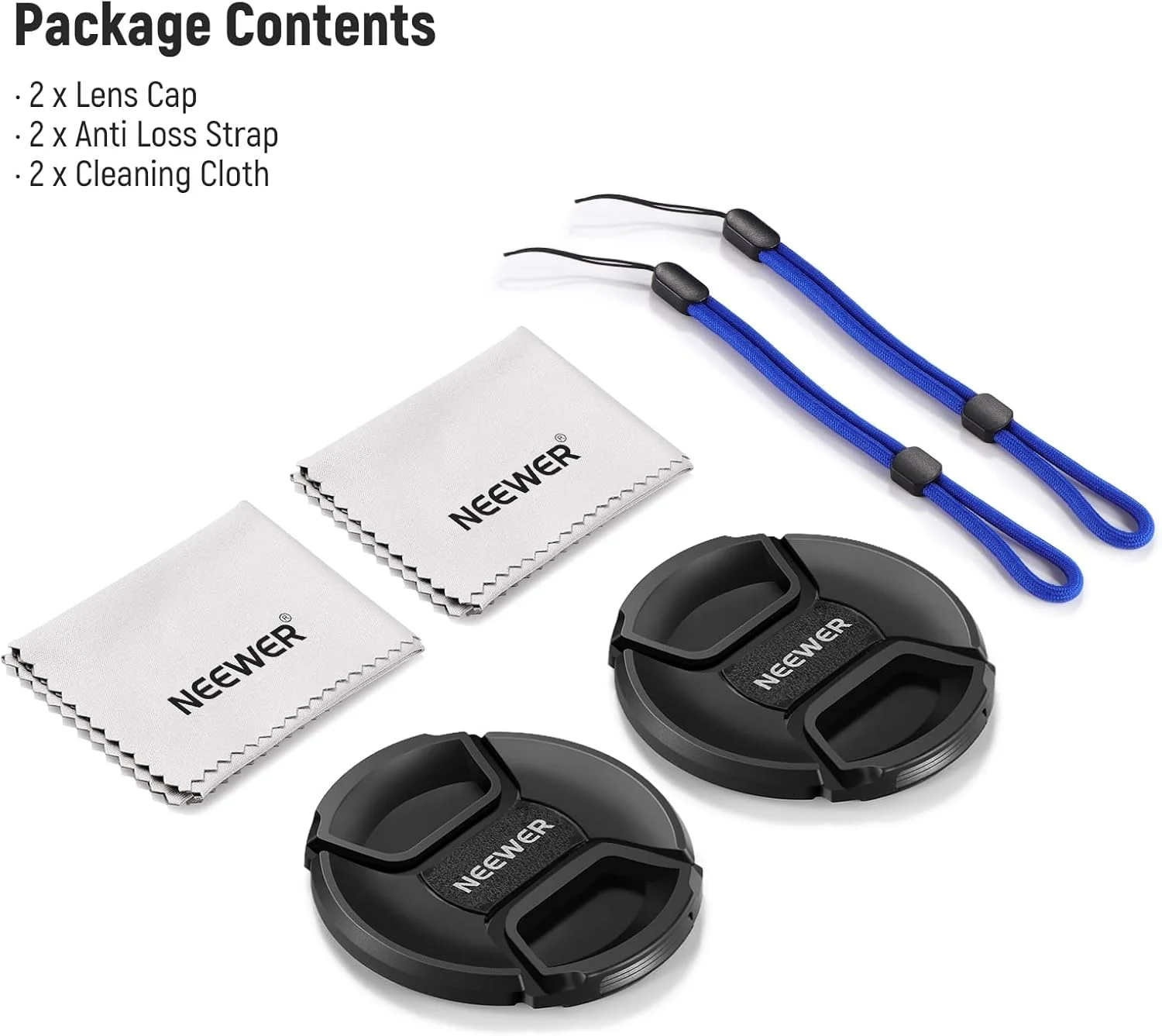 مجموعه درپوش لنز 67 میلی‌متری NEEWER (2 عدد)، درپوش لنز با بند برای محافظت در برابر گم شدن و پارچه تمیزکننده، سازگار با لنز دوربین‌های کانن، نیکون، سونی، فوجی‌فیلم، پاناسونیک با قطر 67 میلی‌متر