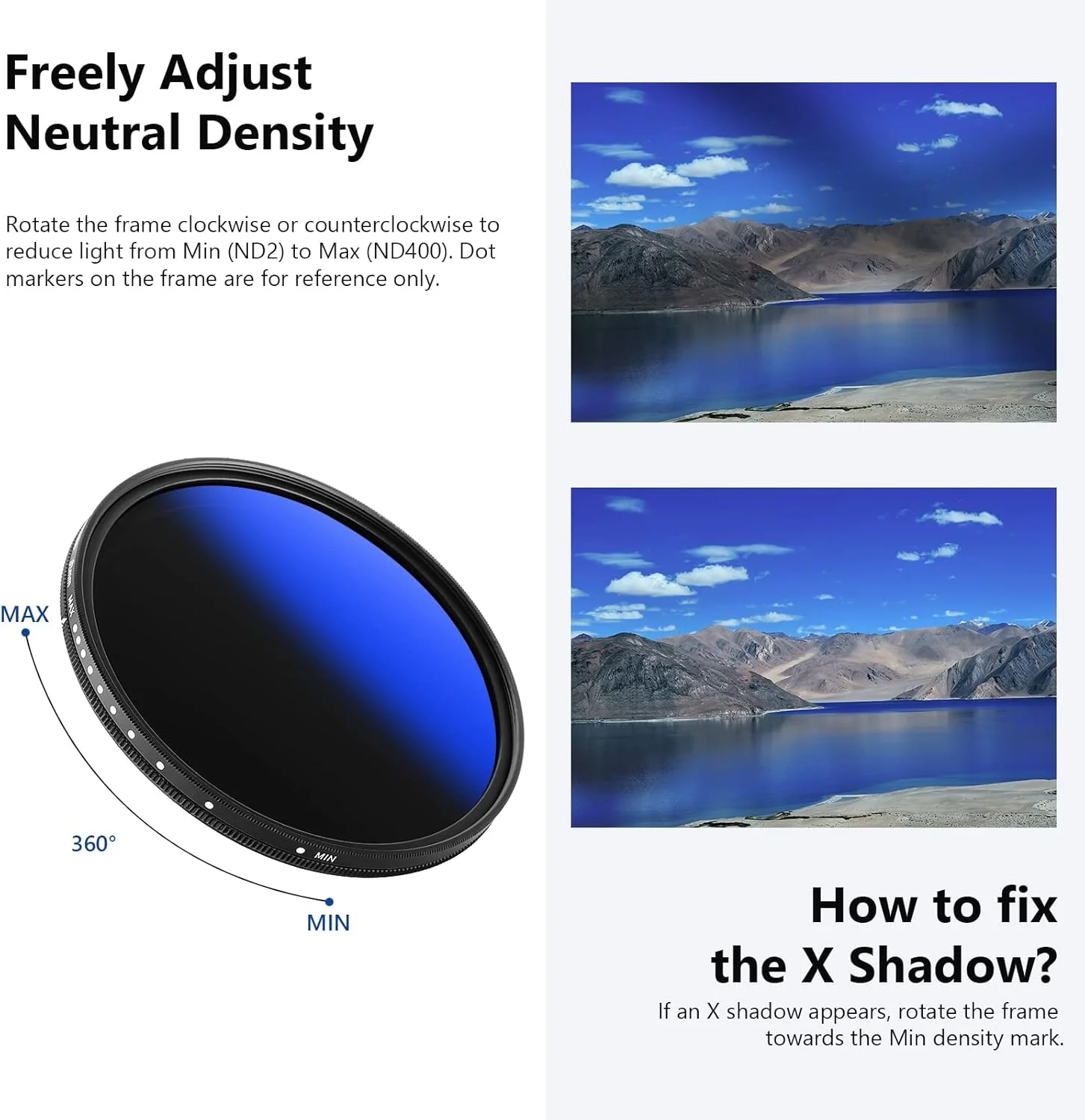 فیلتر ND متغیر MRC نیور برای لنز دوربین 82 میلی‌متری، فیلتر ND قابل تنظیم حرفه‌ای 82 میلی‌متری با پوشش چند لایه، مقاوم در برابر آب/مقاوم در برابر خراش/فوق‌العاده باریک