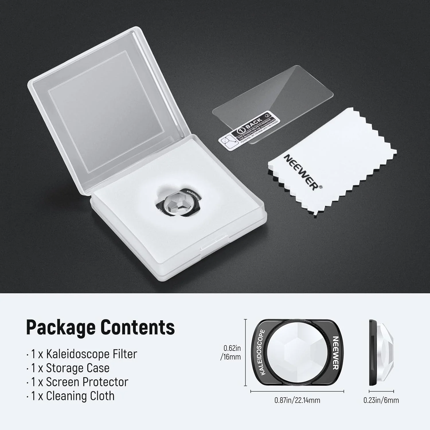فیلتر منشوری کالیدوسکوپ NEEWER سازگار با لوازم جانبی DJI Osmo Pocket 3 Creator Combo، فیلتر لنز دوربین گیمبال شیشه ای اپتیکال HD چند لایه مغناطیسی با محافظ صفحه نمایش، مدل FL-C39
