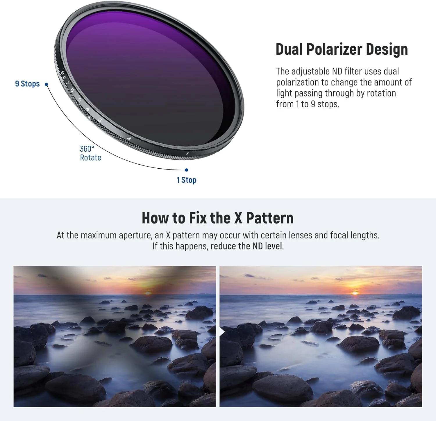 فیلتر ND متغیر NEEWER 58mm ND2-400 (1-9 استاپ) به همراه درب لنز، بند گردنی، پارچه تمیز کننده، تنظیم دقیق چگالی خنثی، مقاوم در برابر اثر انگشت و خراش، شیشه اپتیکال چند لایه فیلتر ND متغیر NEEWER 58mm ND2-400 (1-9 استاپ) به همراه درب لنز، بند گردنی، پارچه تمیز کننده، تنظیم دقیق چگالی خنثی، مقاوم در برابر اثر انگشت و خراش، شیشه اپتیکال چند لایه